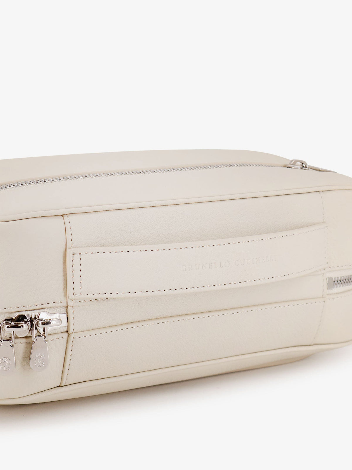 Brunello Cucinelli Leather beauty case with metal logo detail - Ghiaccio
