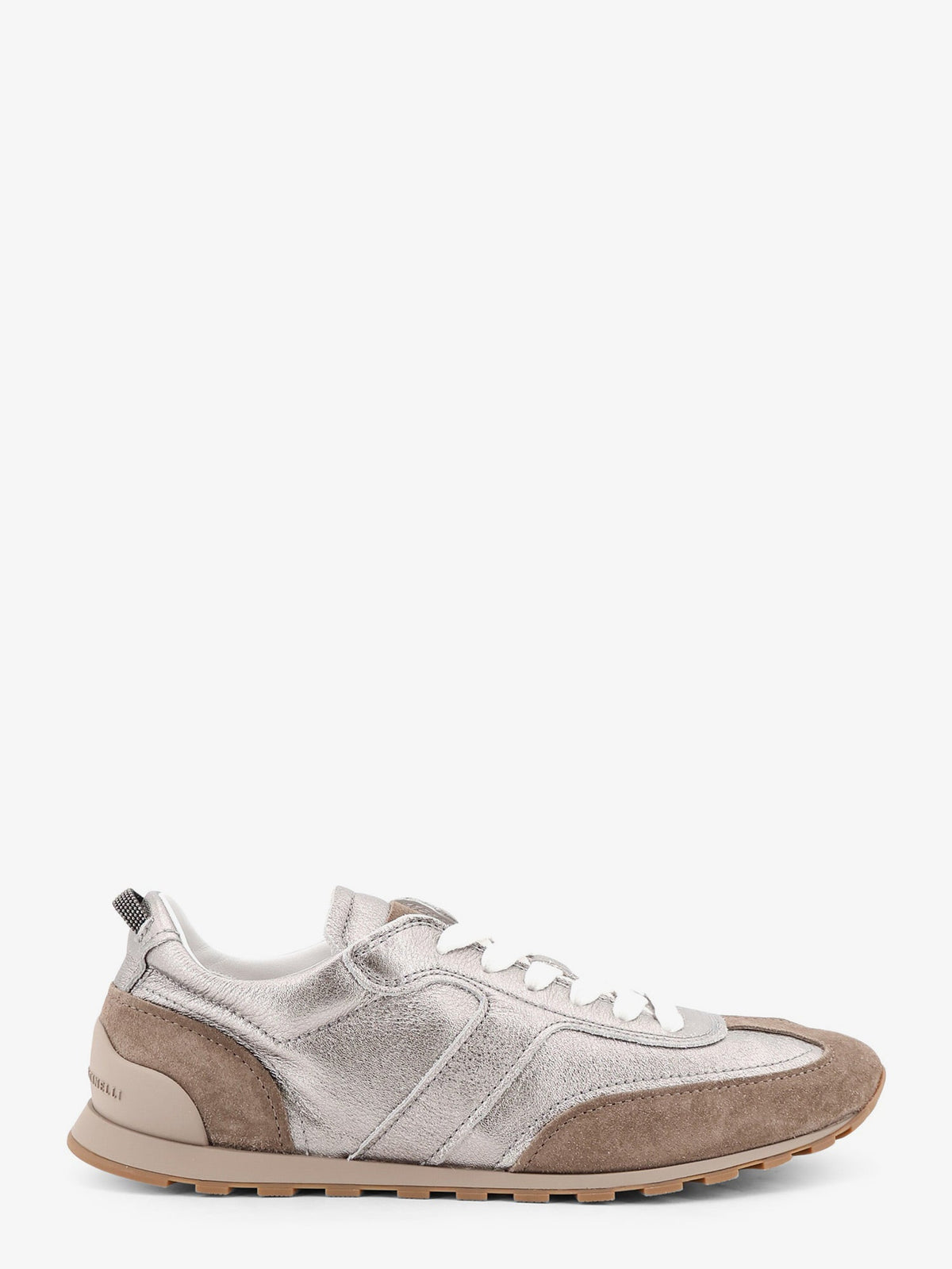 Brunello Cucinelli Laminated leather and suede sneakers - Titanium