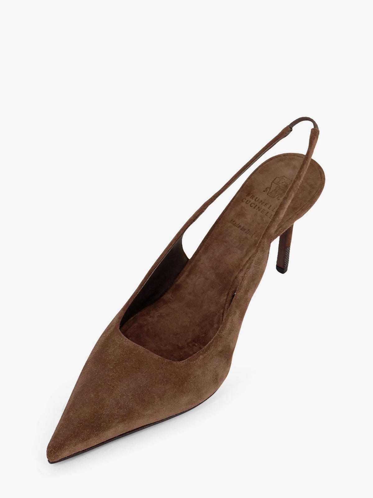 Brunello Cucinelli Suede pumps with Monili detail on the heel - Caramello