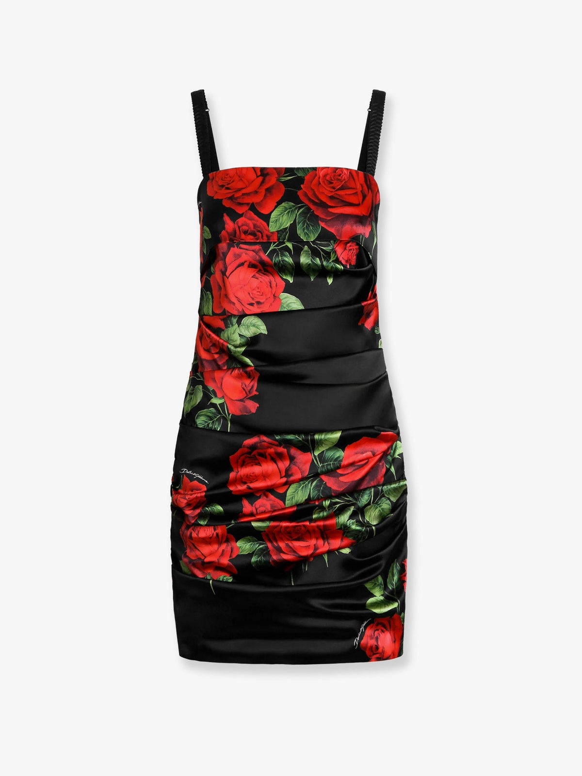 Dolce & Gabbana Short satin dress with rose print - Roserossnero
