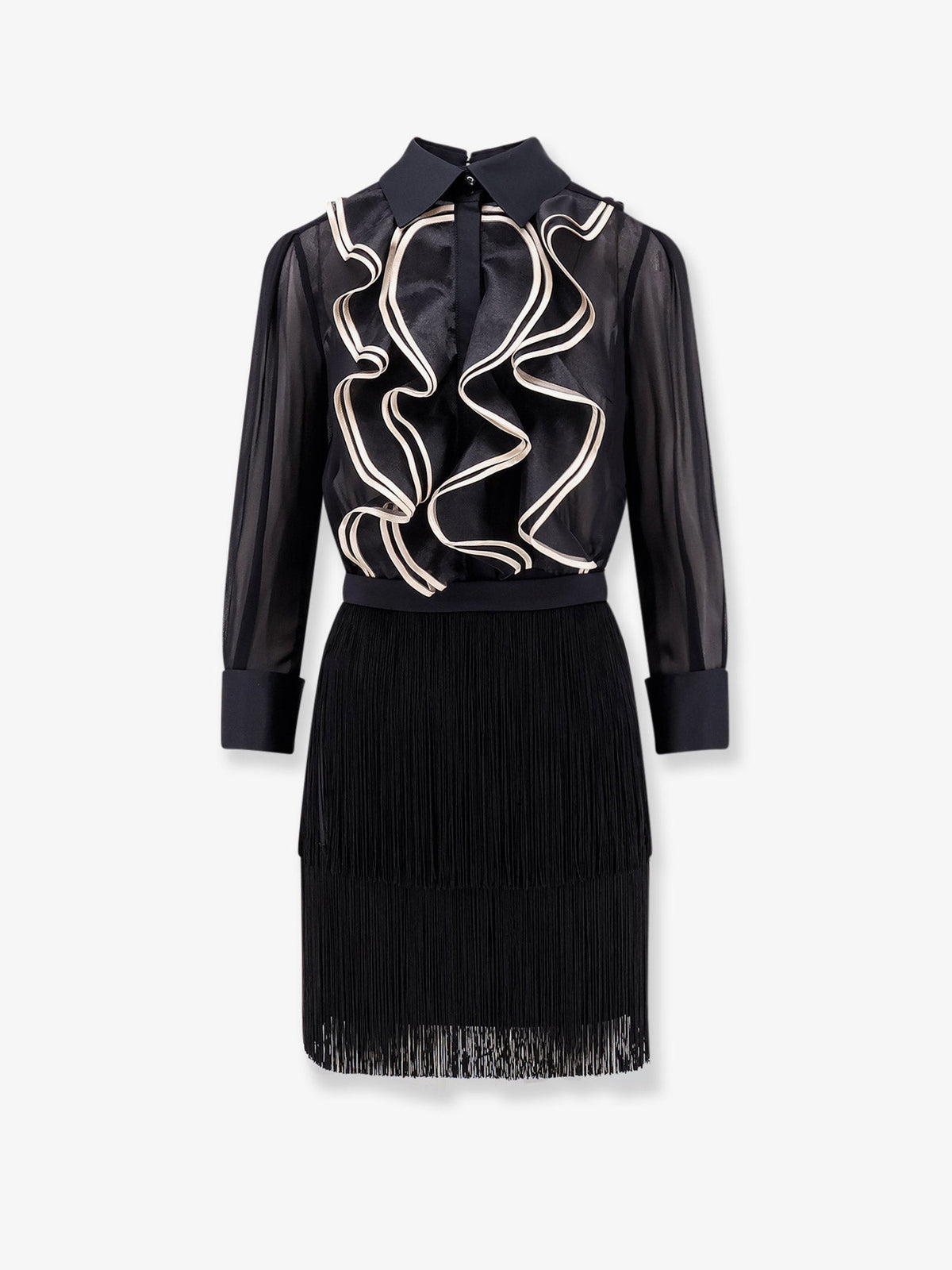 Elisabetta Franchi Viscose dress with ruffles and fringe - Neroburro