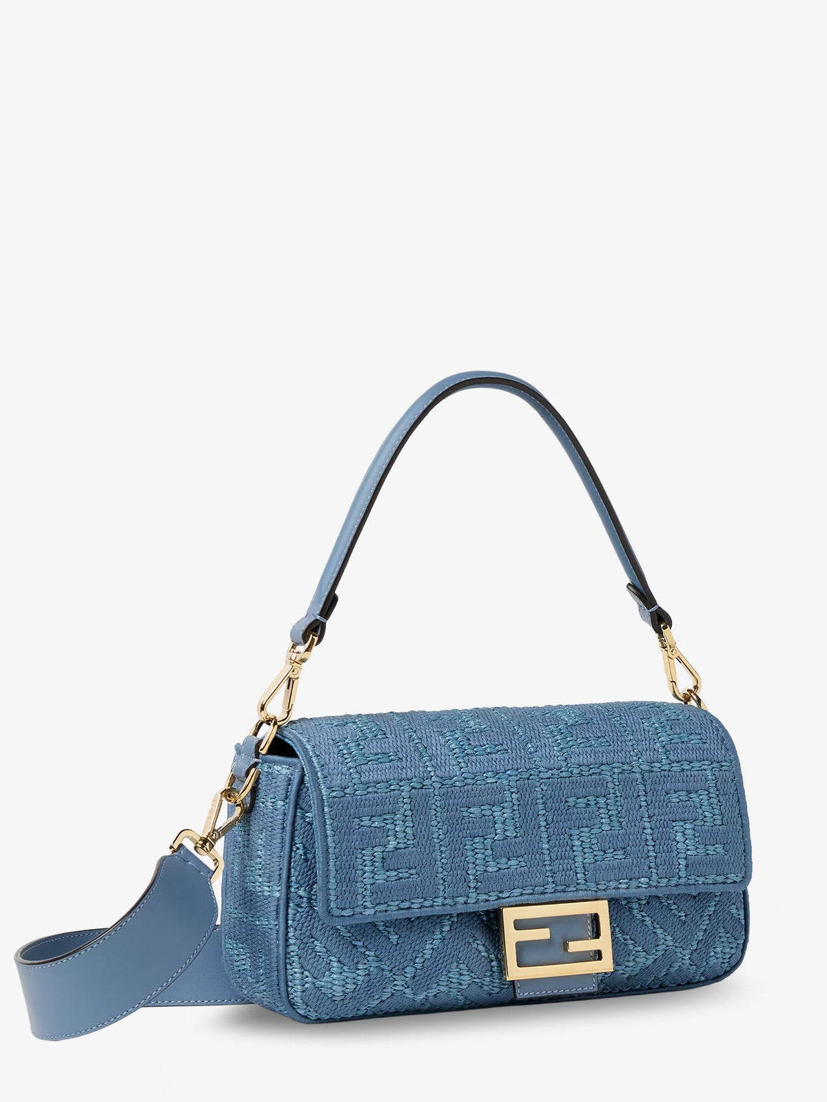 Fendi Baguette® handbag in raffia with all-over FF embroidery - Bluceruleoos