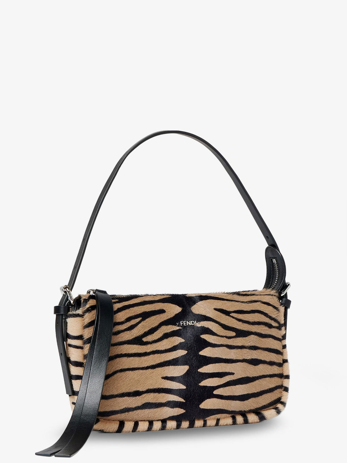 Fendi Zip Top Small shoulder bag in tiger-print pony skin - Neronaturale