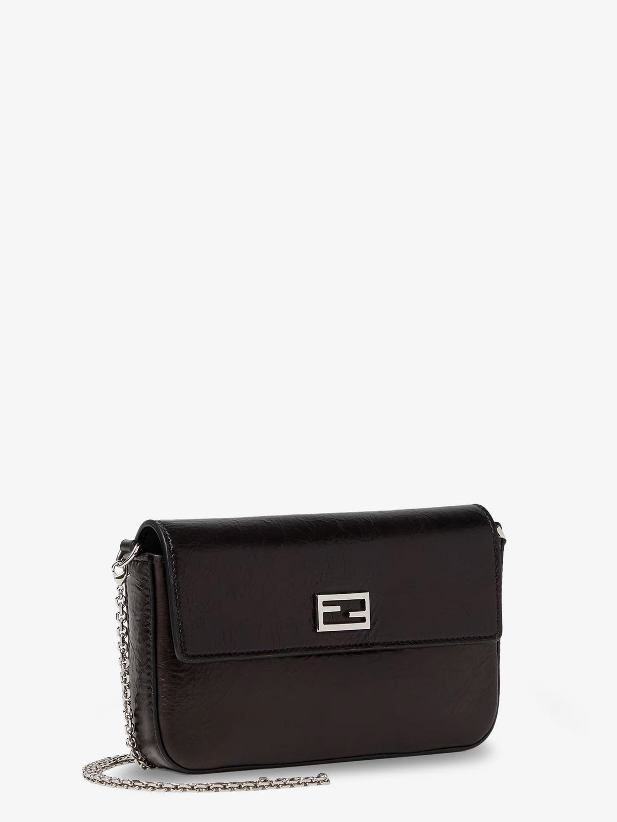 Fendi Crackled Leather Wallet on Chain Tube crossbody bag - Nero