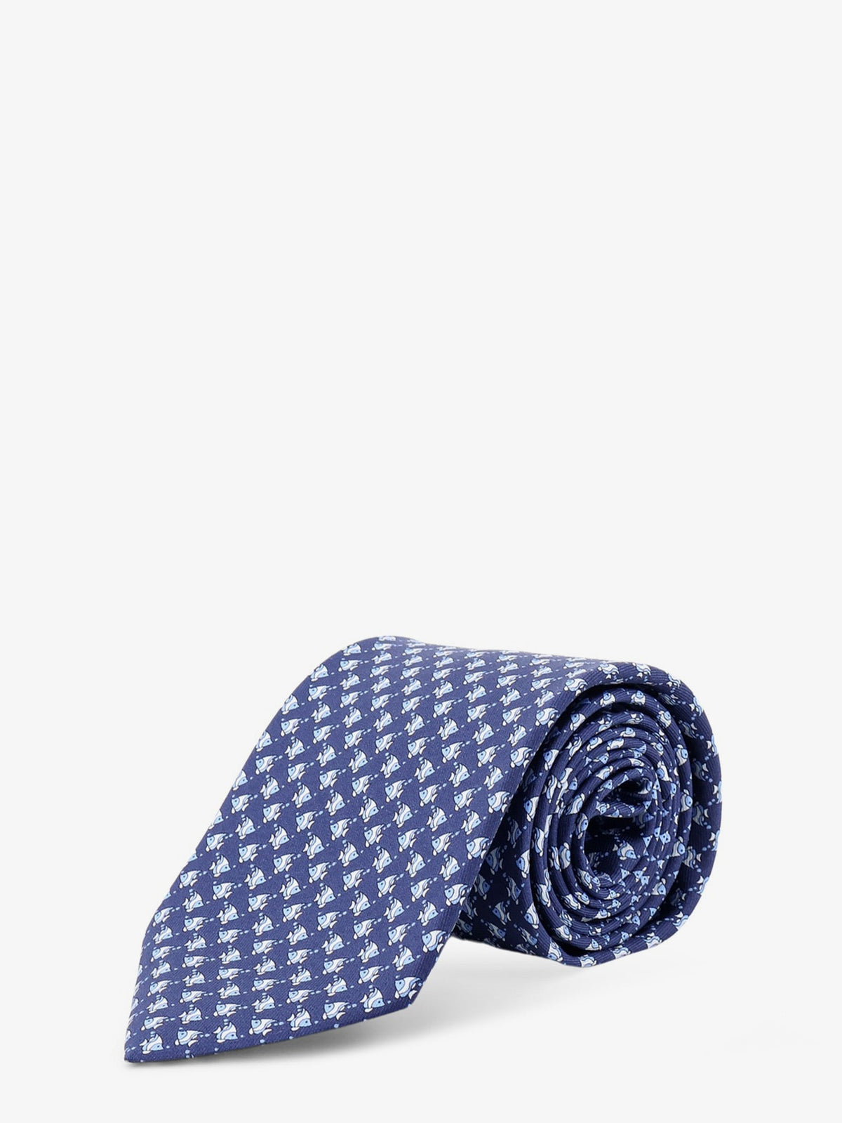 Ferragamo Cyrus silk tie with Shark print - Navy