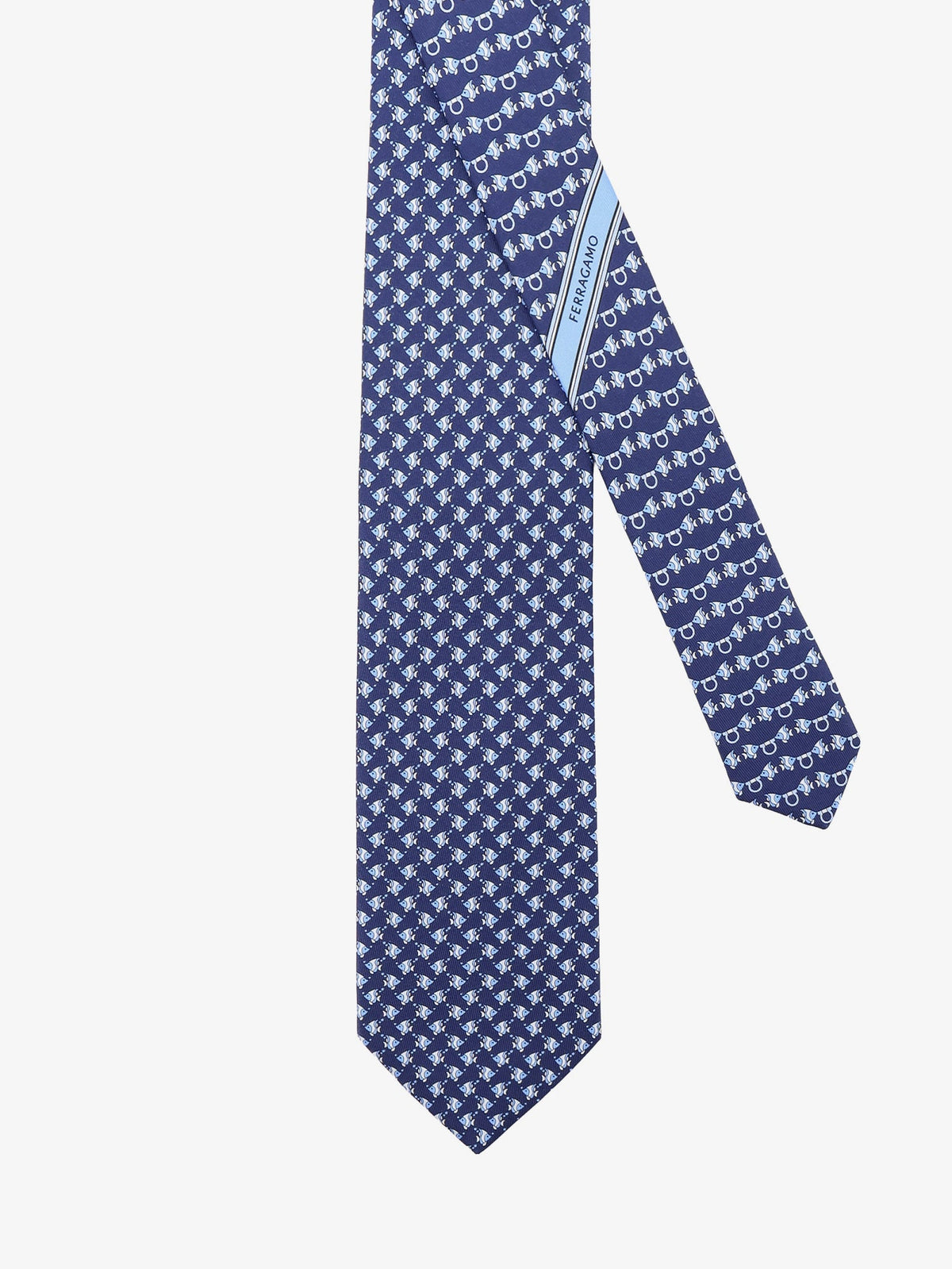 Ferragamo Cyrus silk tie with Shark print - Navy