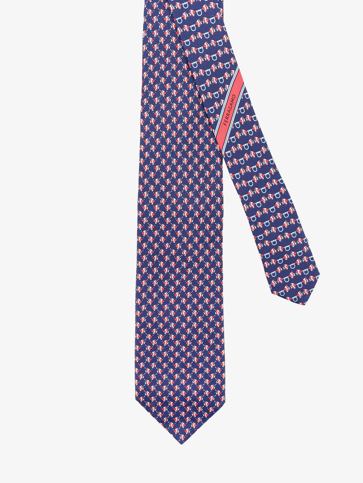 Ferragamo Cyrus silk tie with Shark print - Blu Scuro Rosso