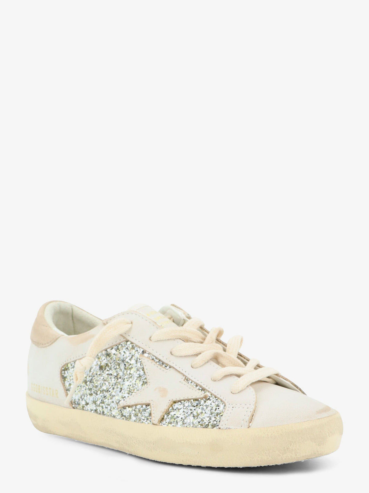 Golden Goose Superstar leather sneakers with all-over glitter pattern - Whiteplatinumbeige