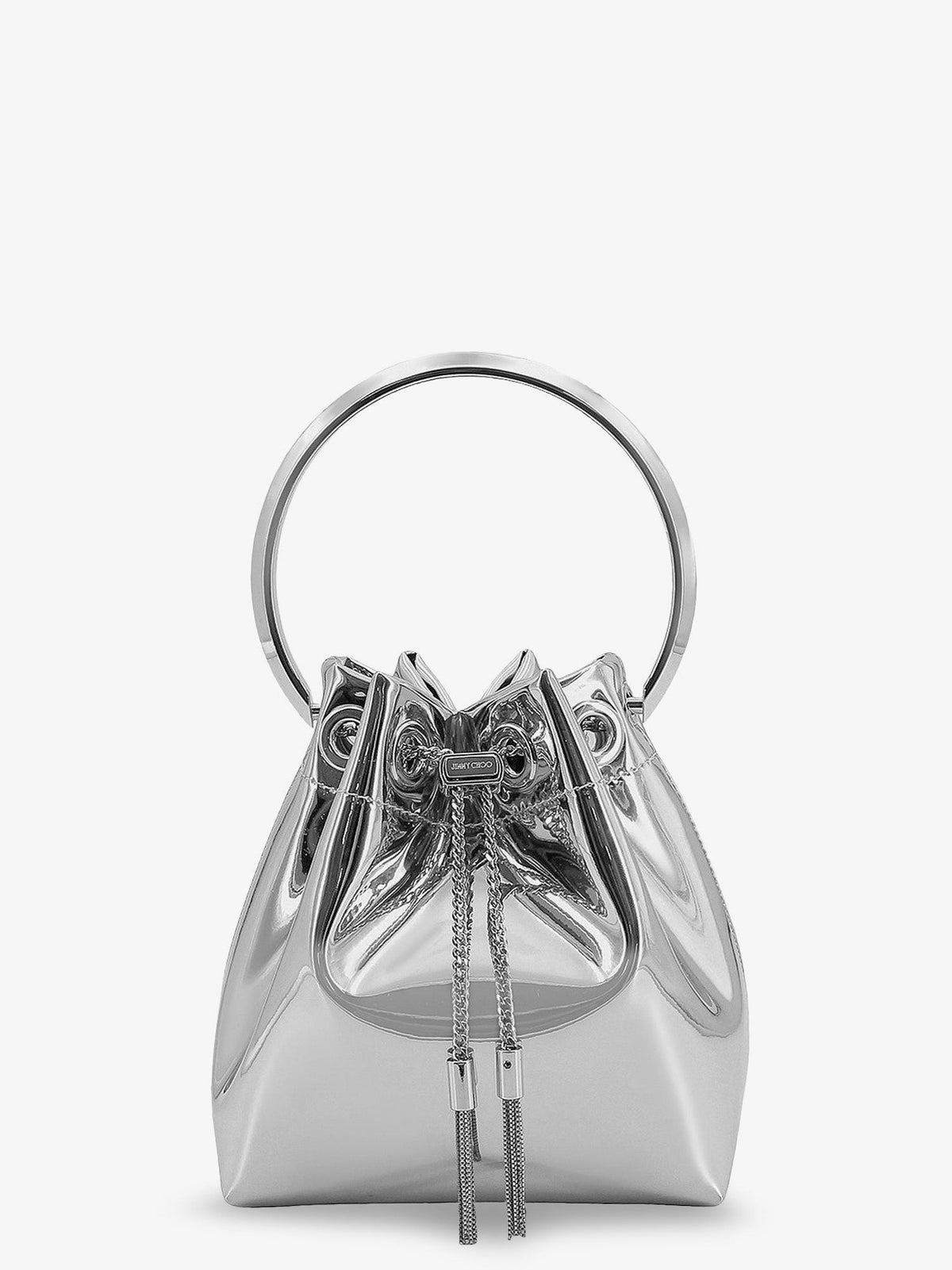 Jimmy Choo Bonbon bucket bag in mirrored fabric - Silver