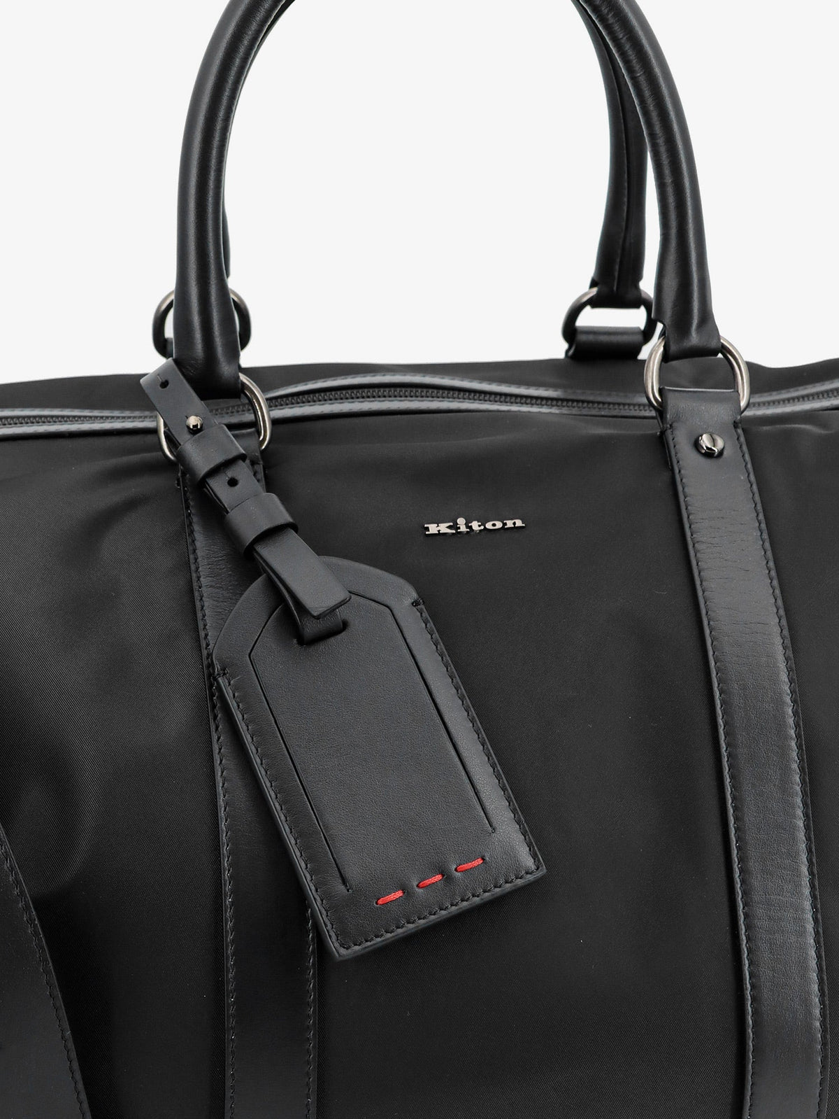 Kiton Nylon travel bag with leather inserts - Nero