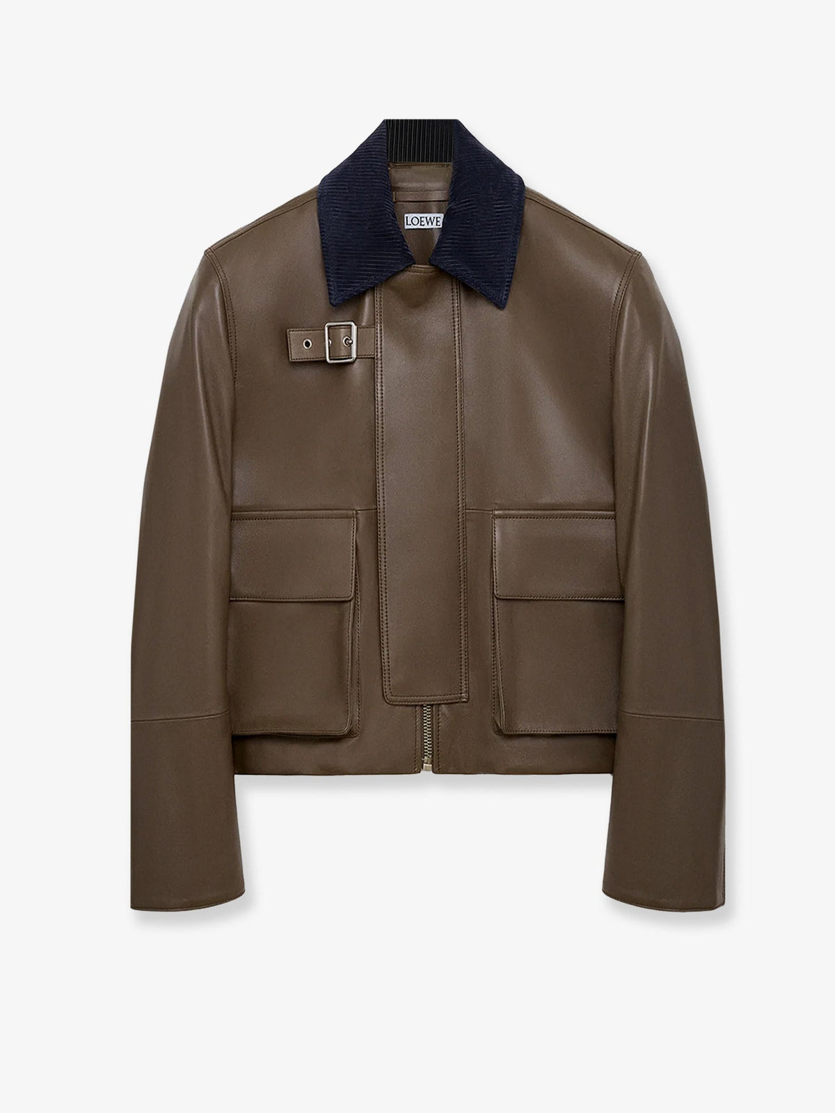 Loewe Lightweight nappa leather short jacket with a corduroy collar - Khaki Green
