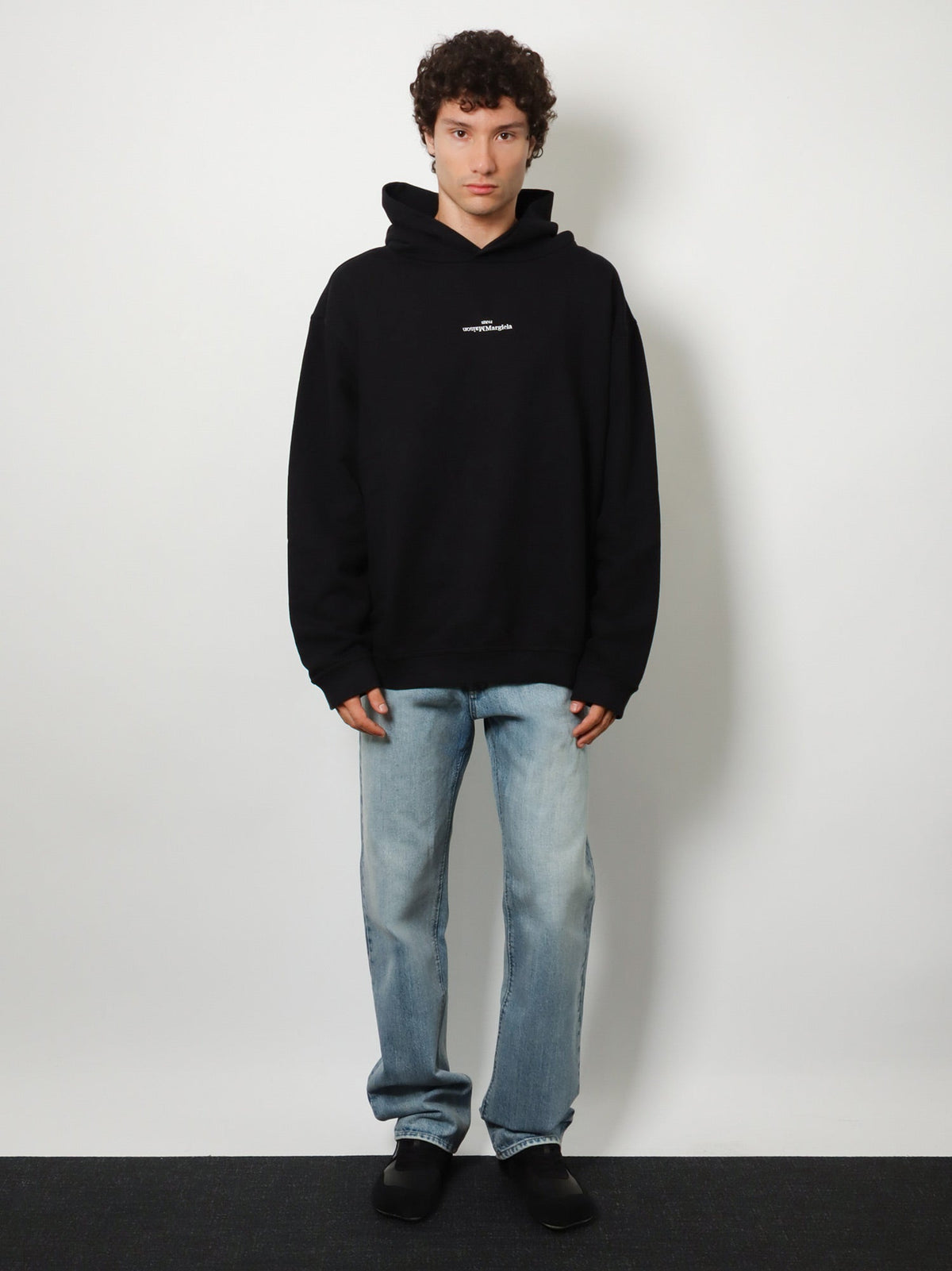 Maison Margiela Cotton sweatshirt with front embroidered logo - Black