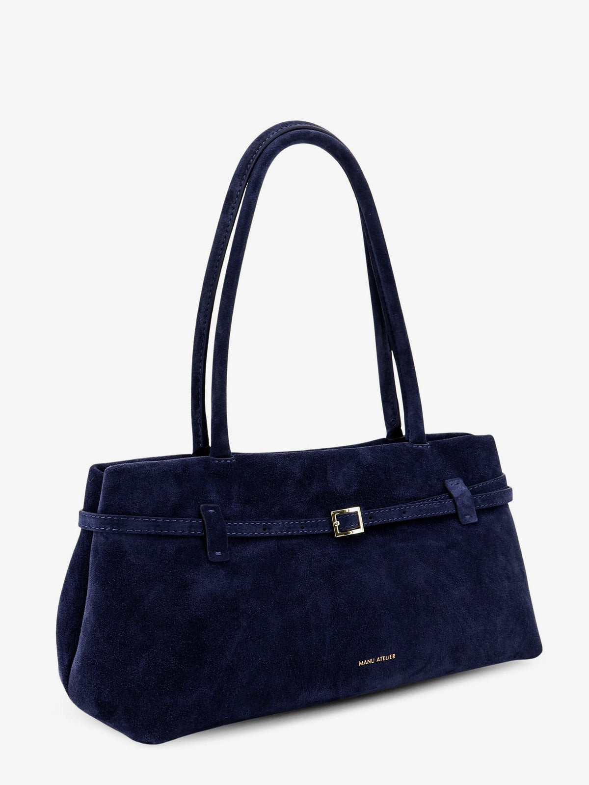 Manu Atelier Le Cambon East West suede shoulder bag - Dark Navy