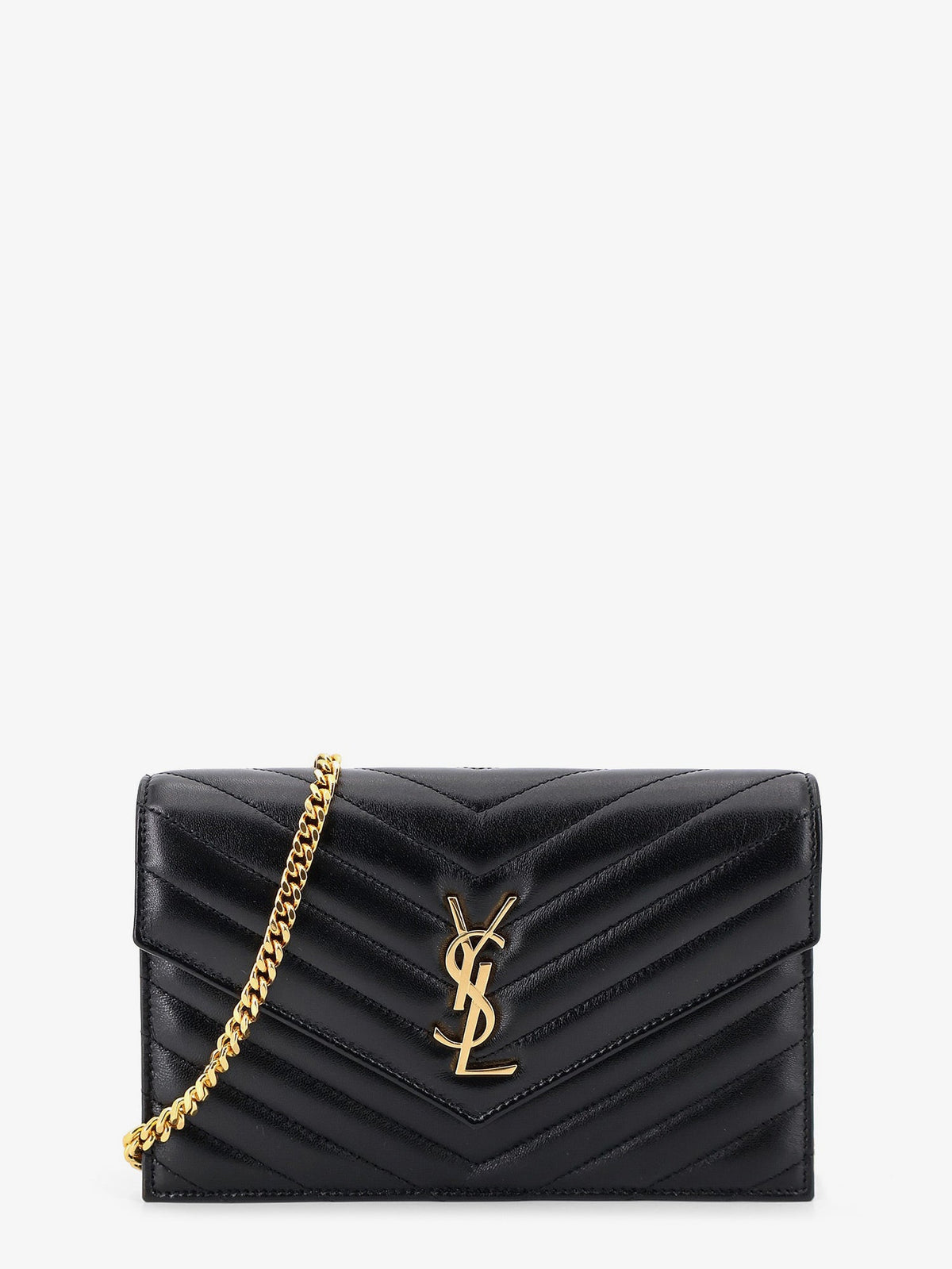 Saint Laurent Leather crossbody bag with metal Cassandre logo - Nero