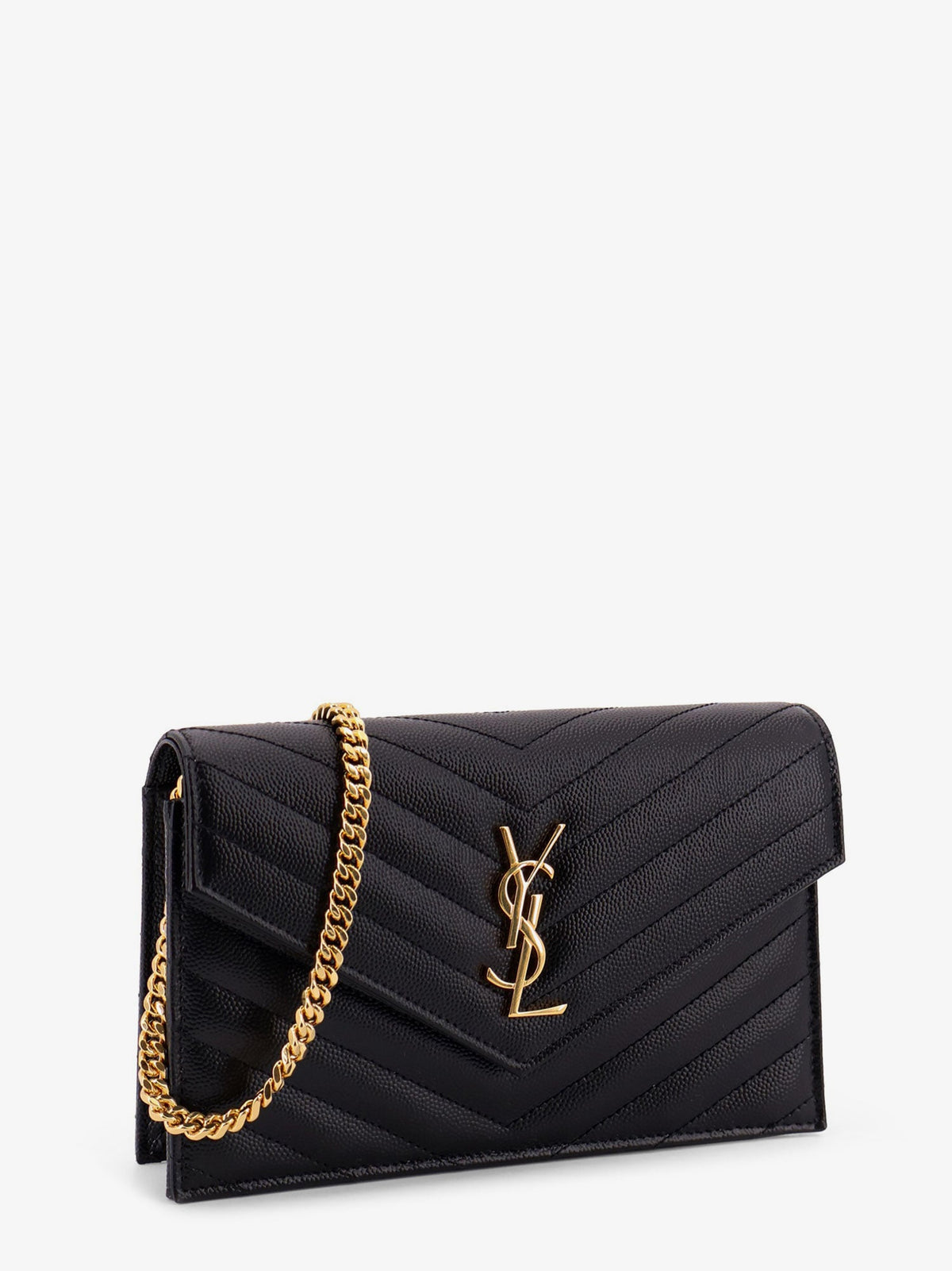 Saint Laurent Cassandre Envelope Clutch Crossbody Bag with Chain - Nero