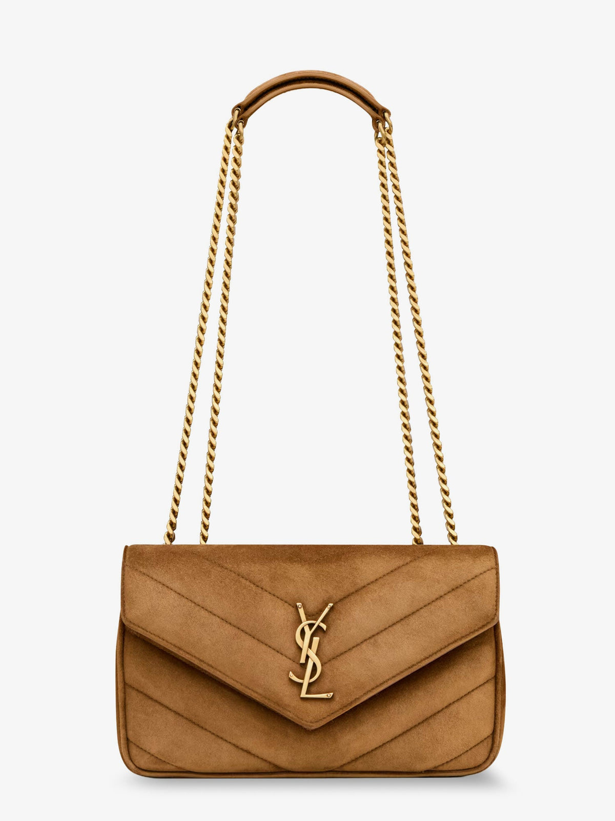 Saint Laurent Loulou leather shoulder bag with metal Cassandre logo - Orangecaramelcogn