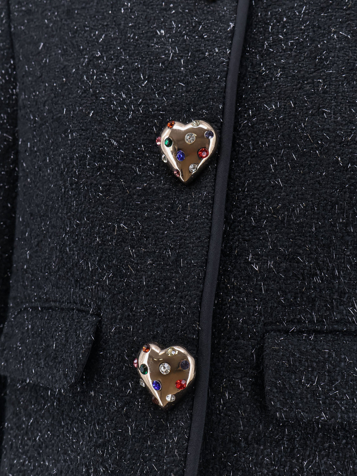 Self-Portrait Cropped wool blend blazer with all-over laminated details - Black