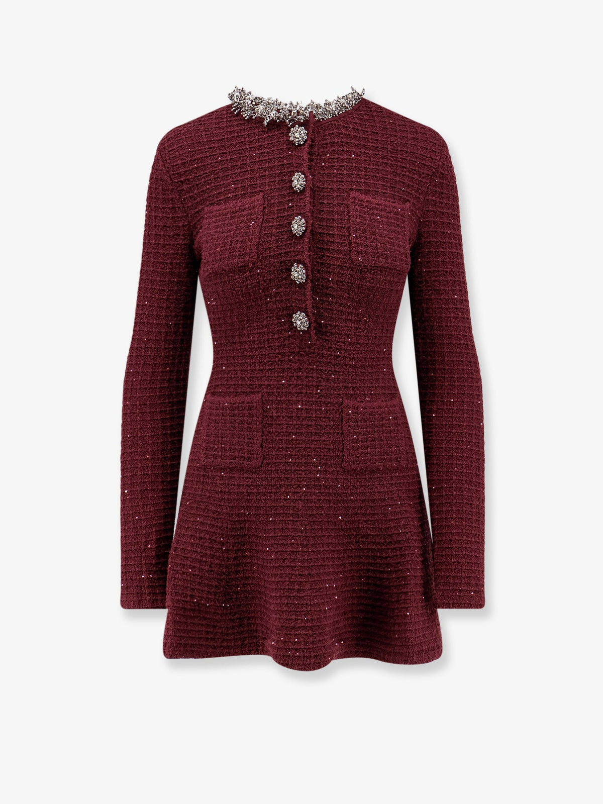 Self-Portrait Knitted bordeaux dress with Jewel details - Burgundy