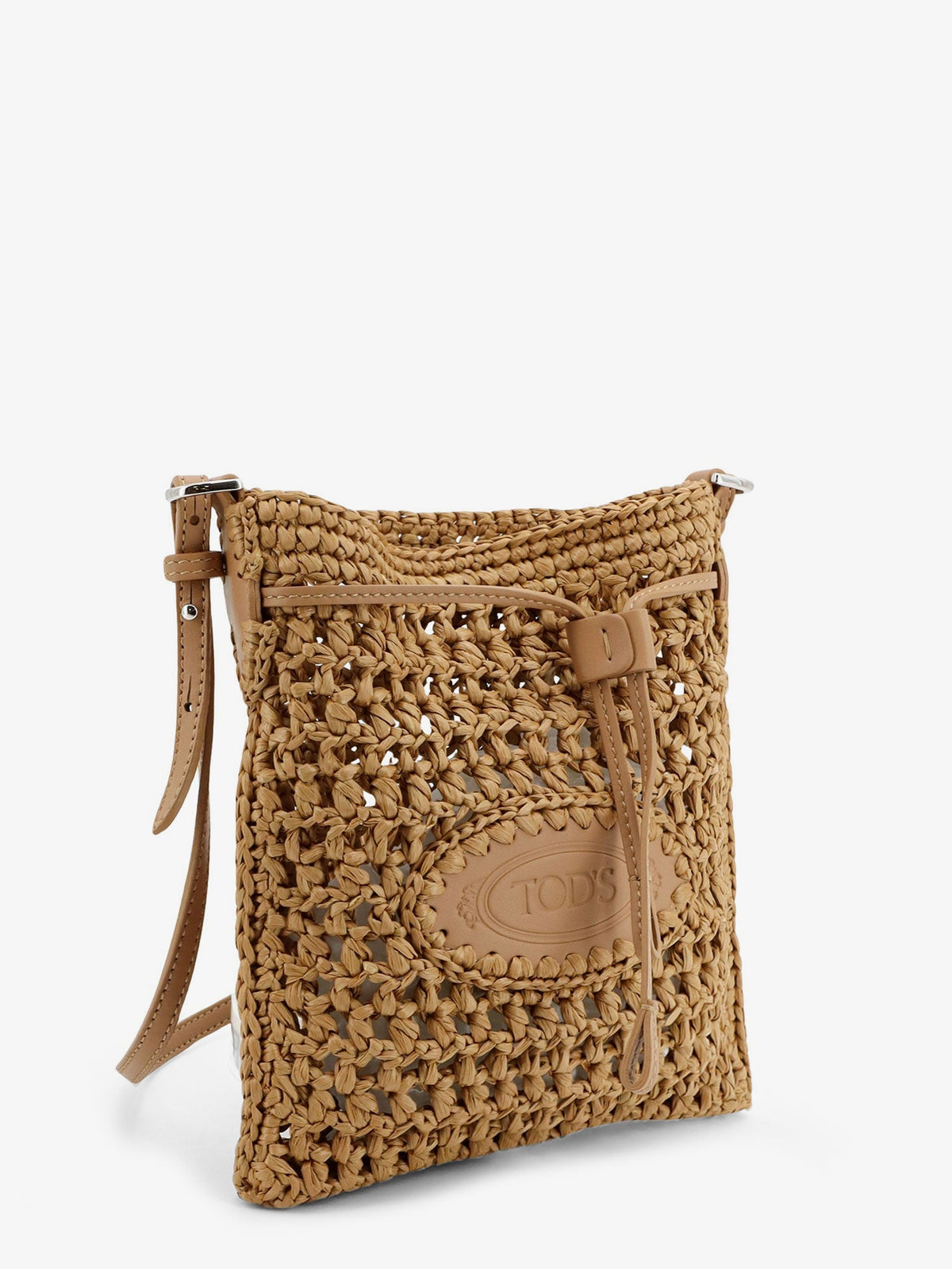 Tod's Raffia bucket bag with crochet motif - Beige
