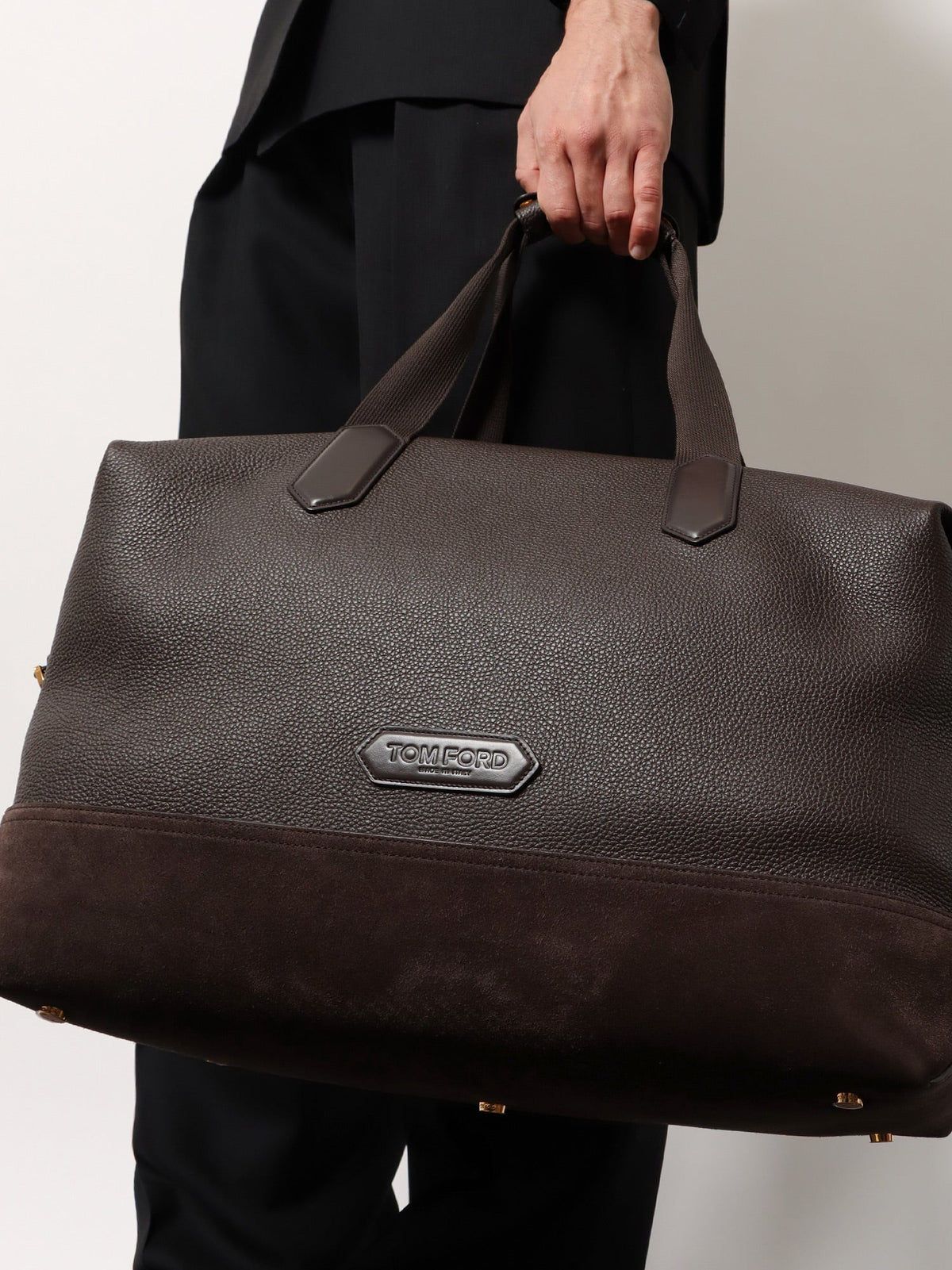 Tom Ford Leather travel bag with suede inserts - Chocolate