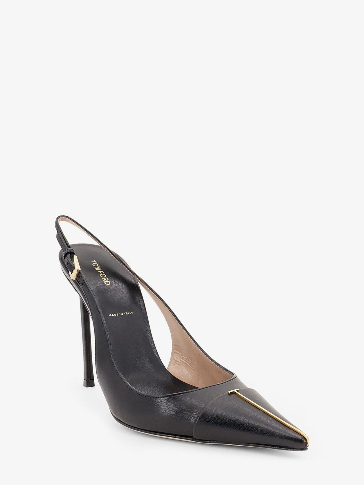 Tom Ford Leather pumps with metal T Logo detail - Black