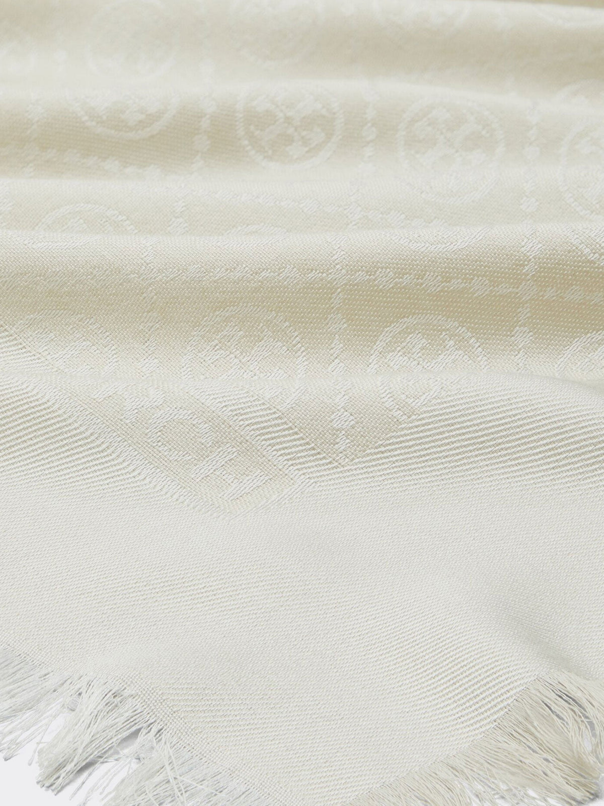 Tory Burch T Monogram Jacquard Traveler Scarf in a silk and wool blend - Newivory