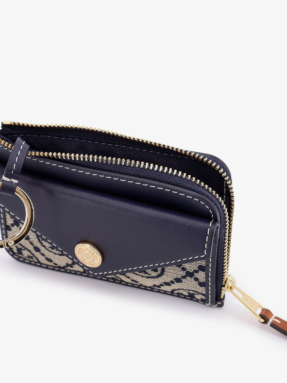 Tory Burch T Monogram Envelope Zip Card Case Wallet - Torynavy