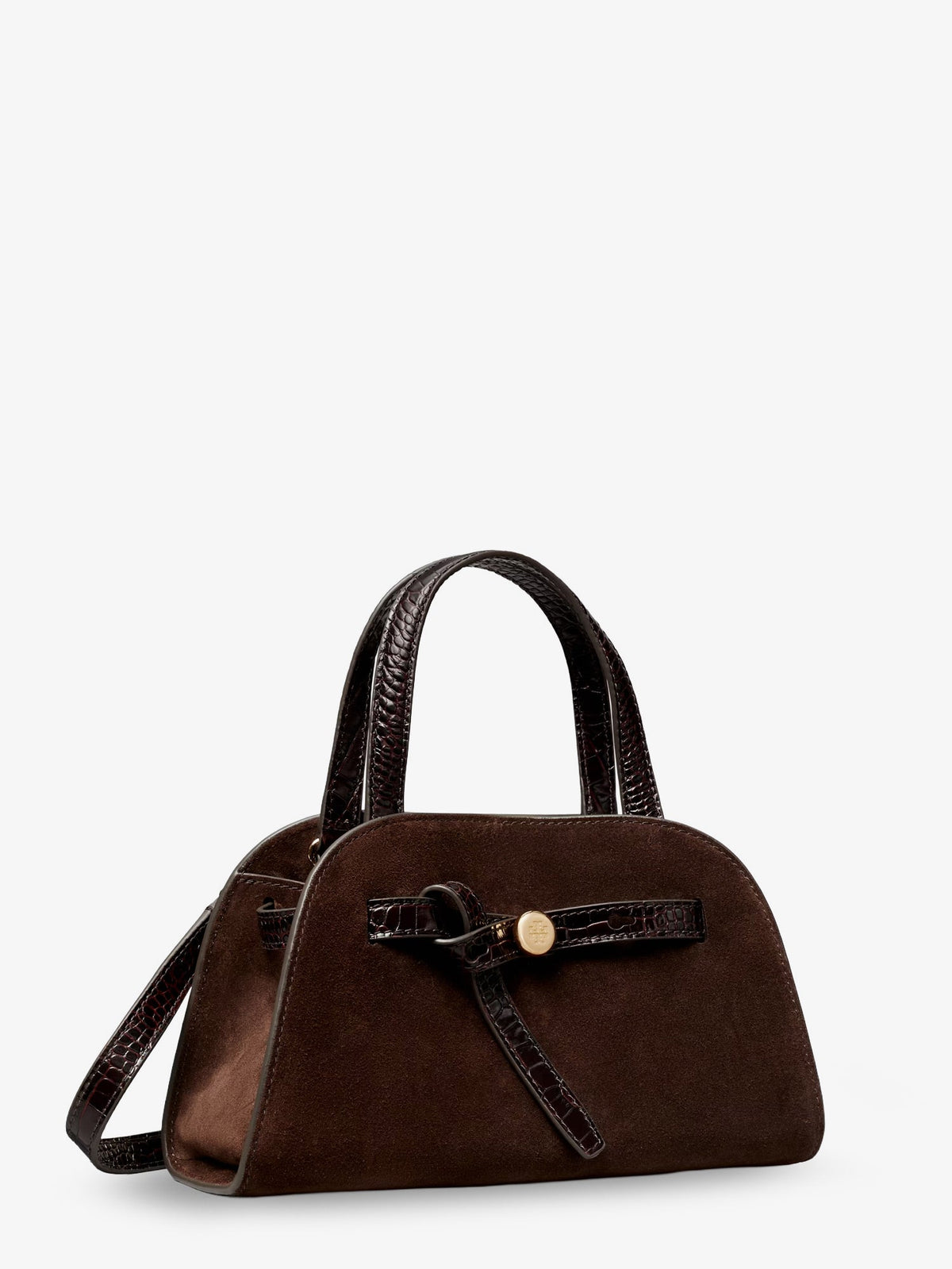 Tory Burch Romy Small suede satchel bag with shoulder strap - Darkcocoa