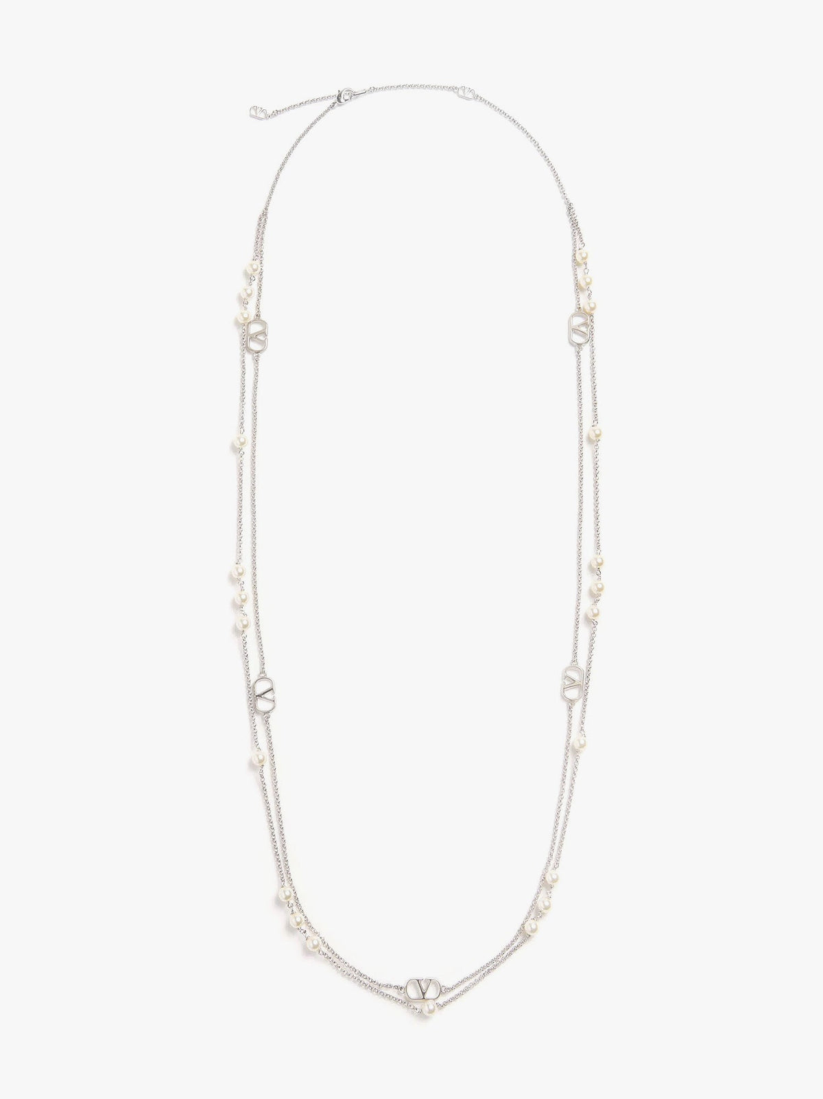 Valentino Garavani Metal and pearls VLogo Signature necklace - Argento