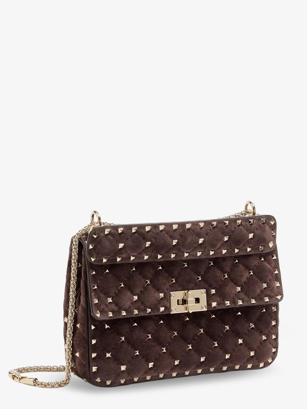 Valentino Garavani Rockstud Spike suede crossbody bag with iconic all-over studs - Ebonybrown