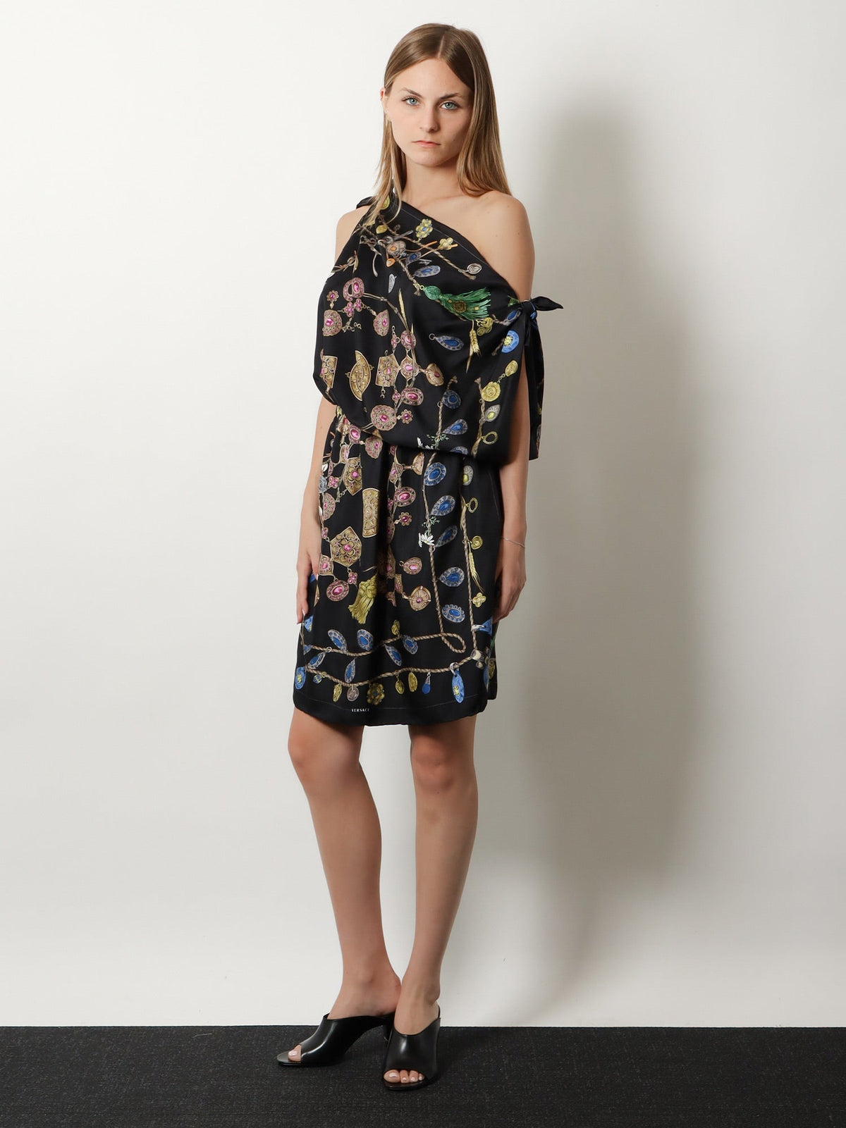 Versace Printed silk twill midi dress - Black