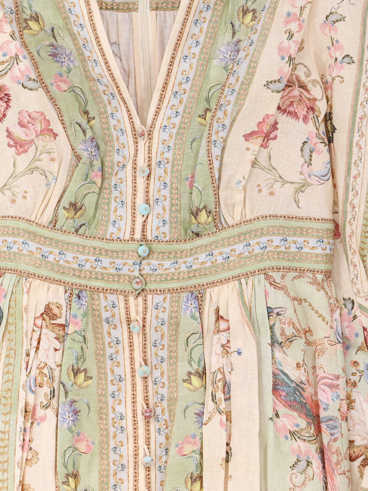 Zimmermann Roselight Plunge Tapestry Print Linen Dress - Sage Tapestry Floral