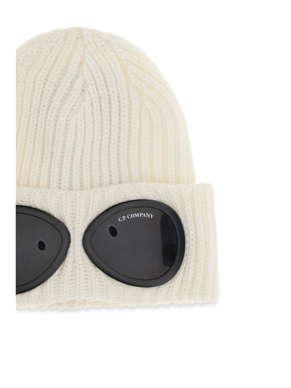 C.P. Company Goggle Beanie Hat in extrafine merino wool - Gauze White