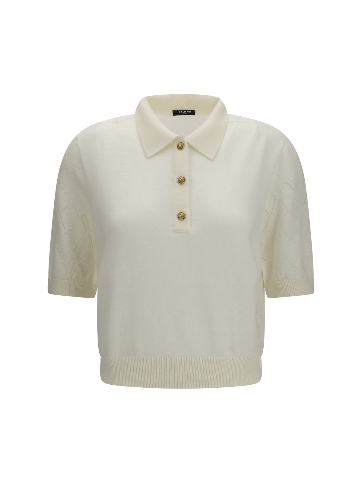 Balmain Wool Polo with vintage buttons - Blanc