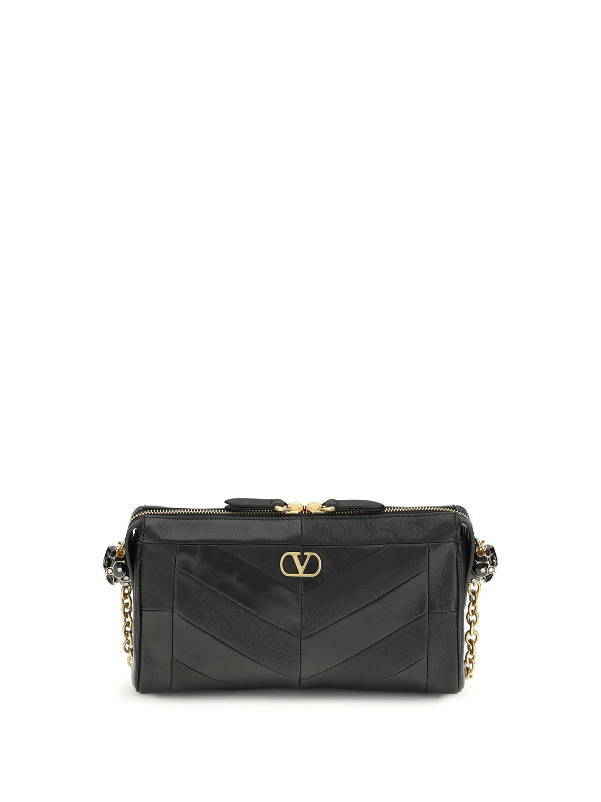 Valentino Small Panthea Chevron nappa Shoulder Bag - Black