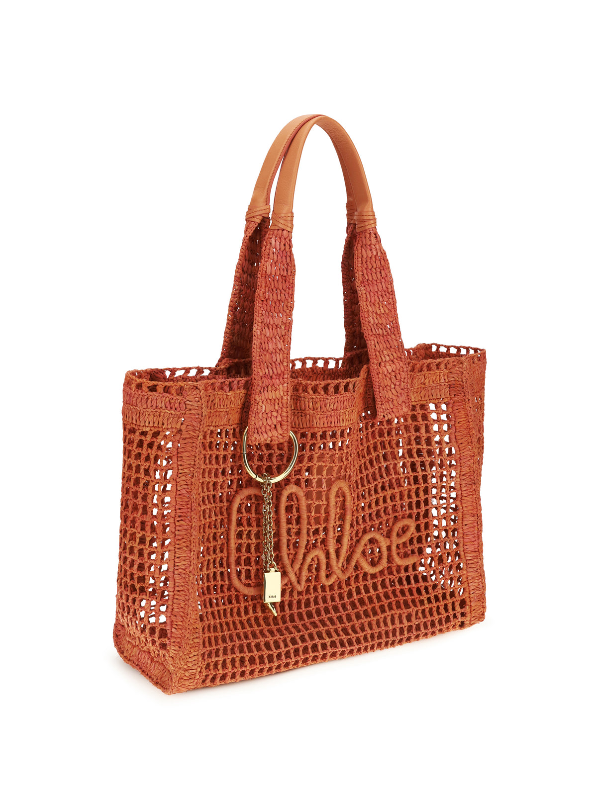 Chloé East-West Summer Banana raffia Tote Bag - Camellia Coral