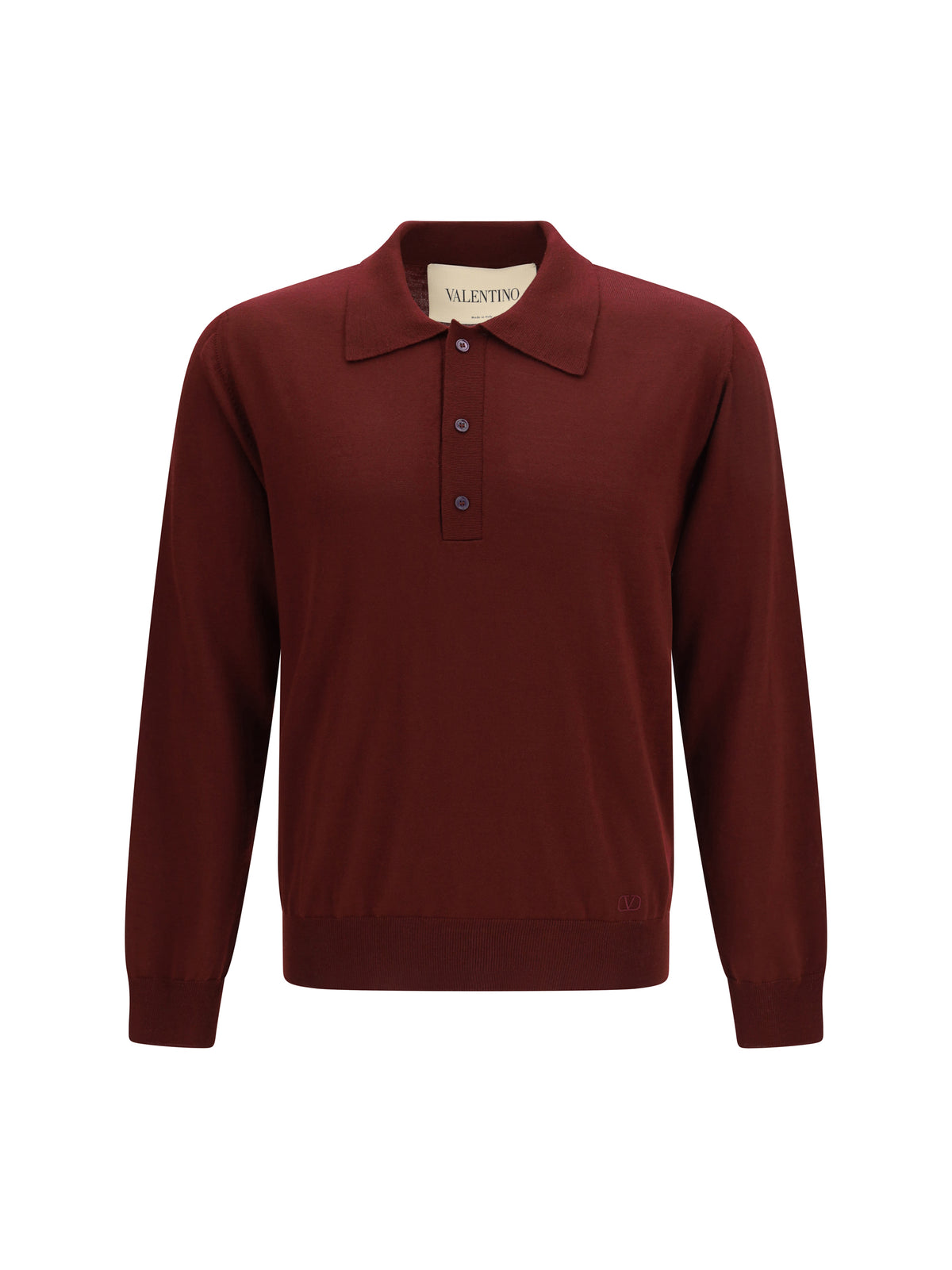 Valentino Wool Polo with VLogo embroidery - Burgundy