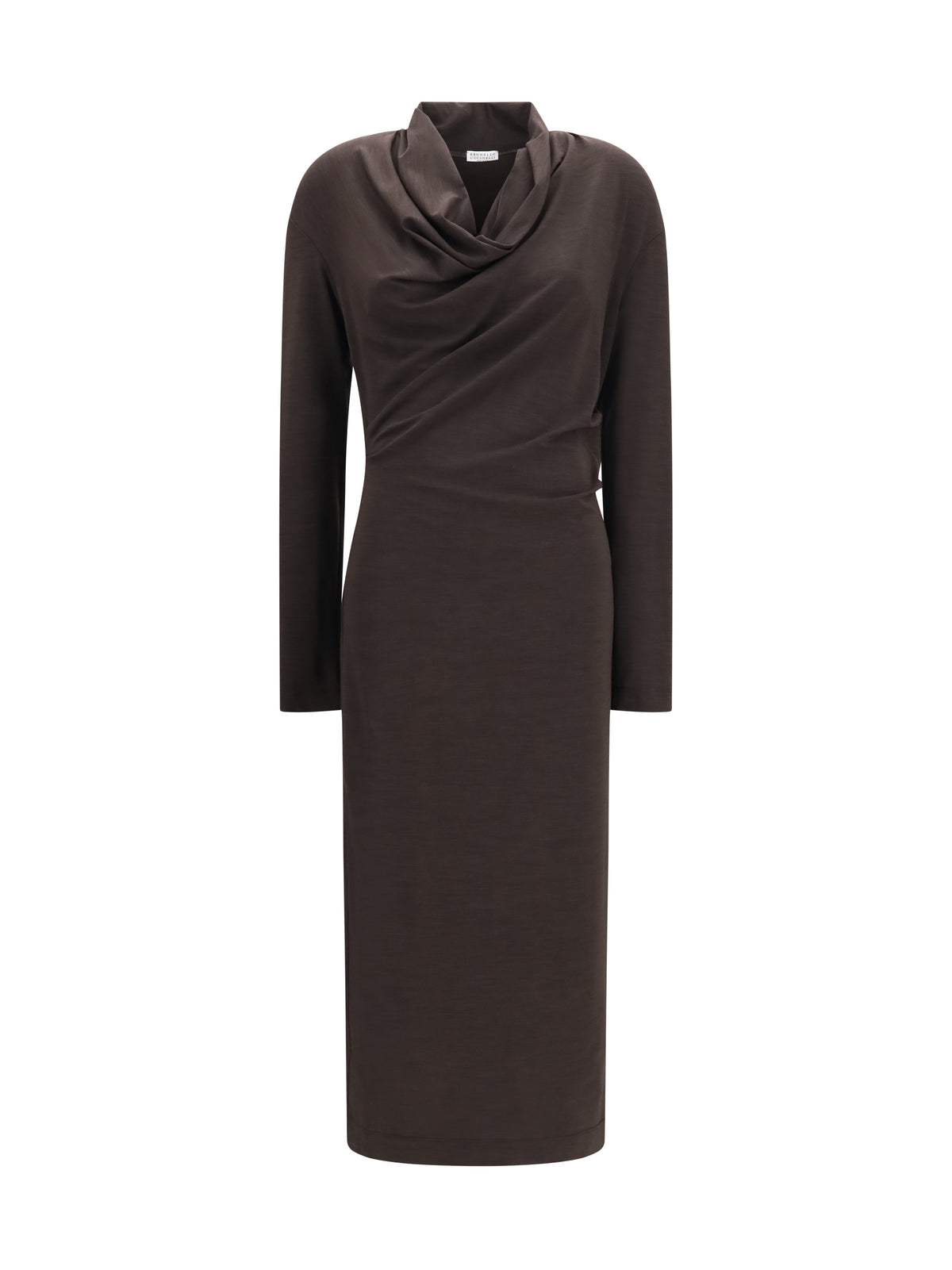Brunello Cucinelli Techno wool jersey Draped Dress with monili - Caffe'