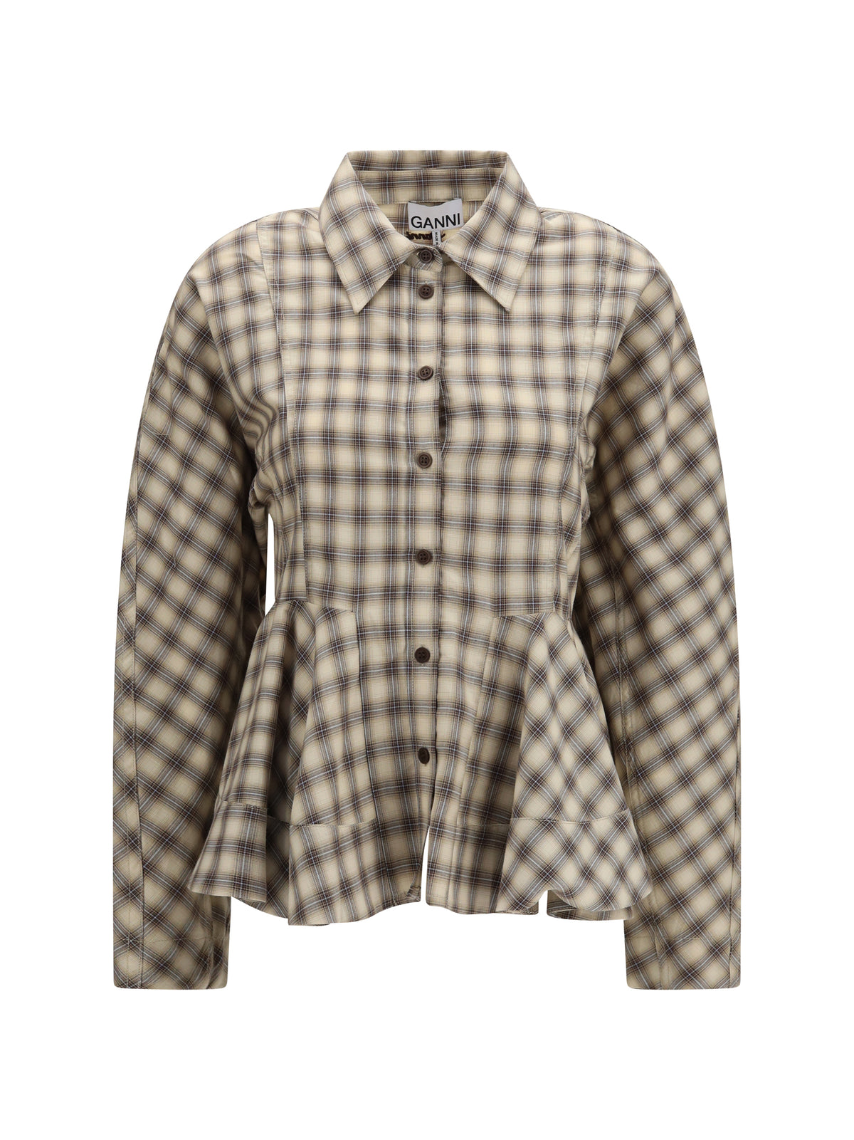 Ganni Check flannel Peplum Shirt - Oyster Gray