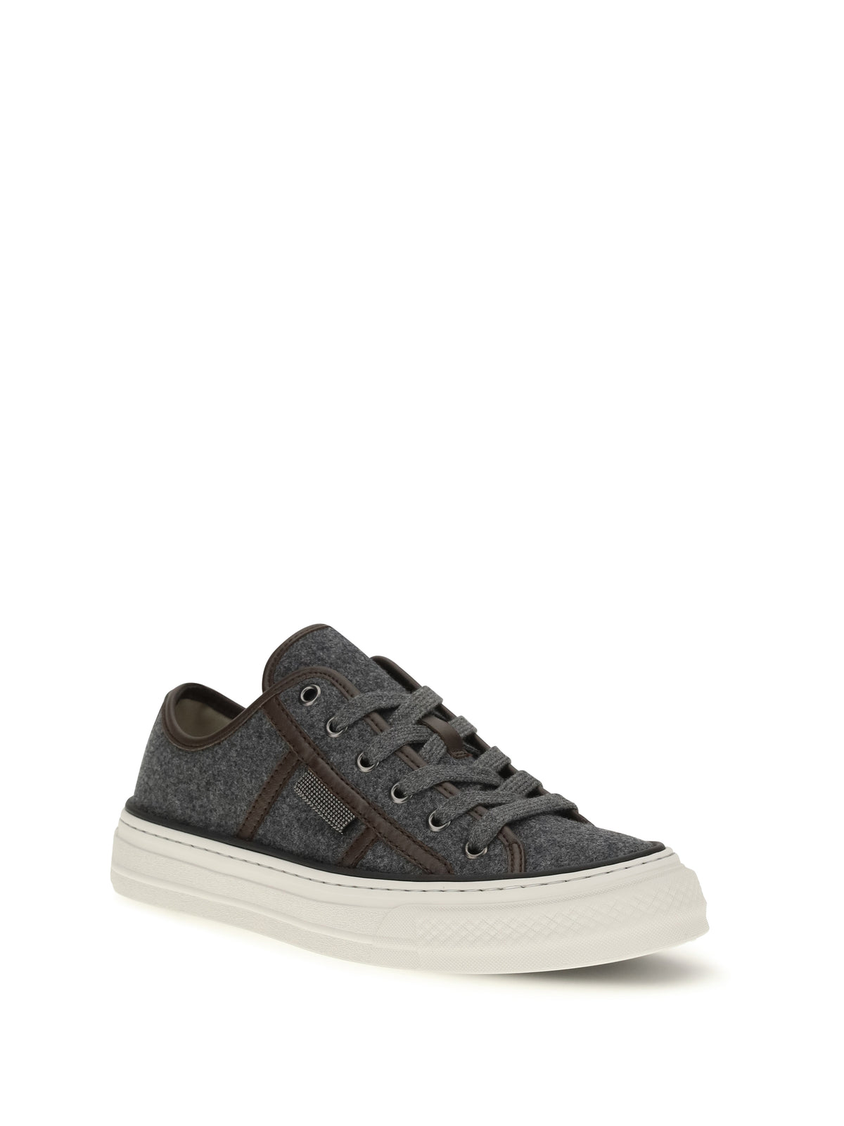 Brunello Cucinelli Suede Sneakers with Shiny Tab - Dark Grey