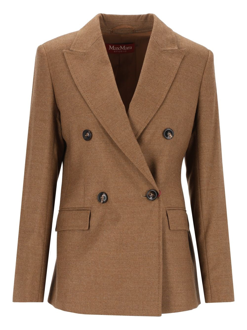 Studio Max Mara Double-Breasted Wool Flannel Blazer - Brown