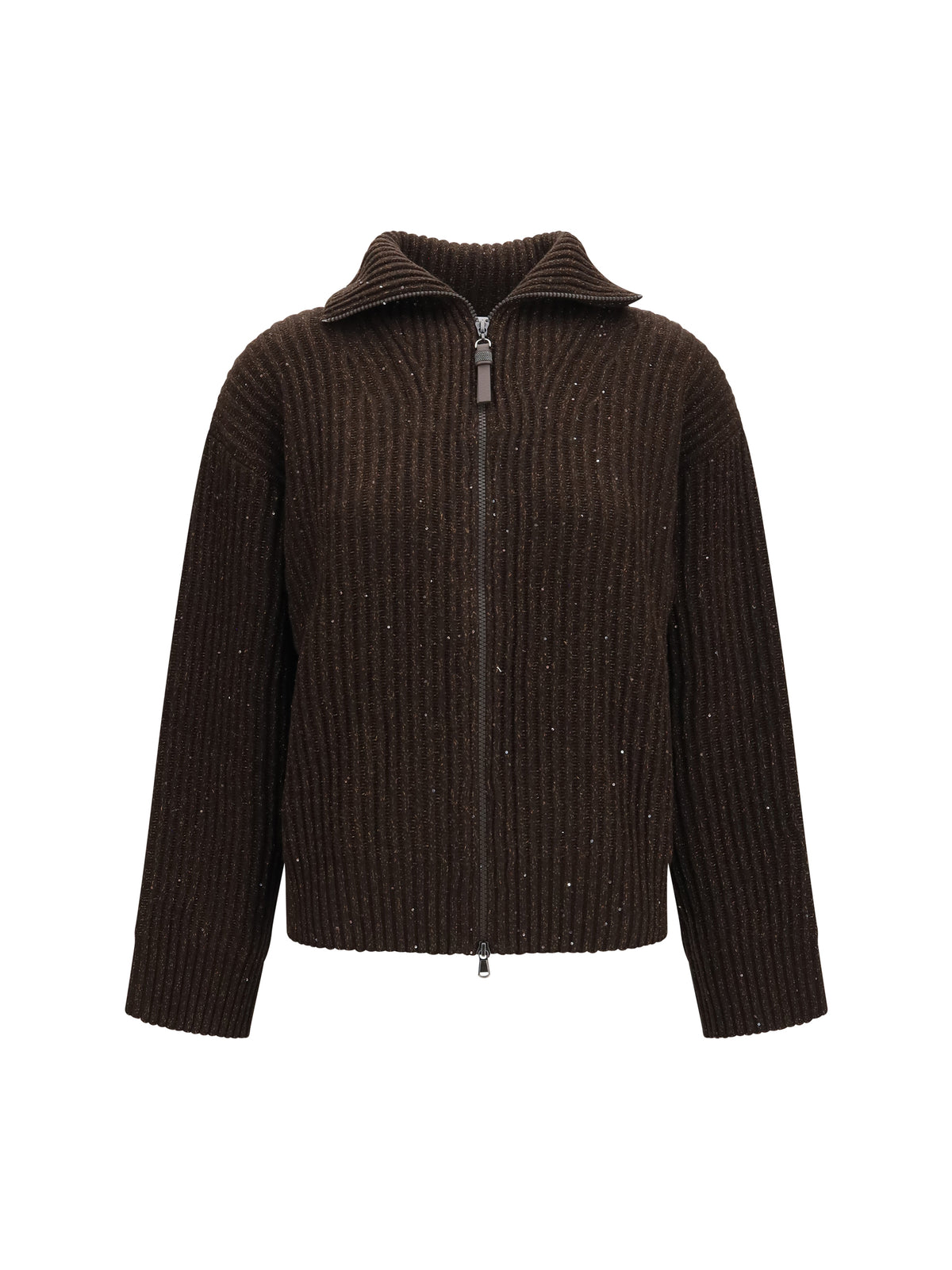 Brunello Cucinelli Ribbed zip Sweater - Coffee