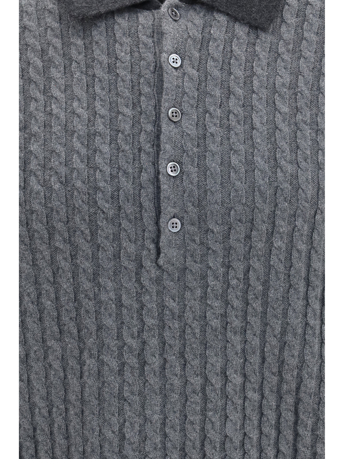 Thom Browne 4-Bar cable-knit long-sleeve Polo Sweater - Tonal Grey