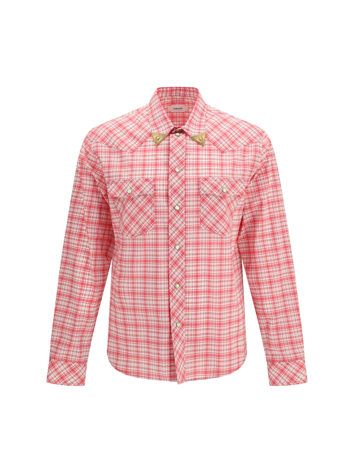 Versace Slim checked cotton poplin Shirt - Red+White+Ciclamino