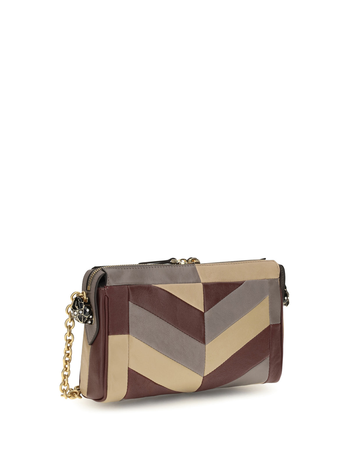Valentino Small Panthea Chevron nappa Shoulder Bag - Ruby/Warm Grey/Beige Duna