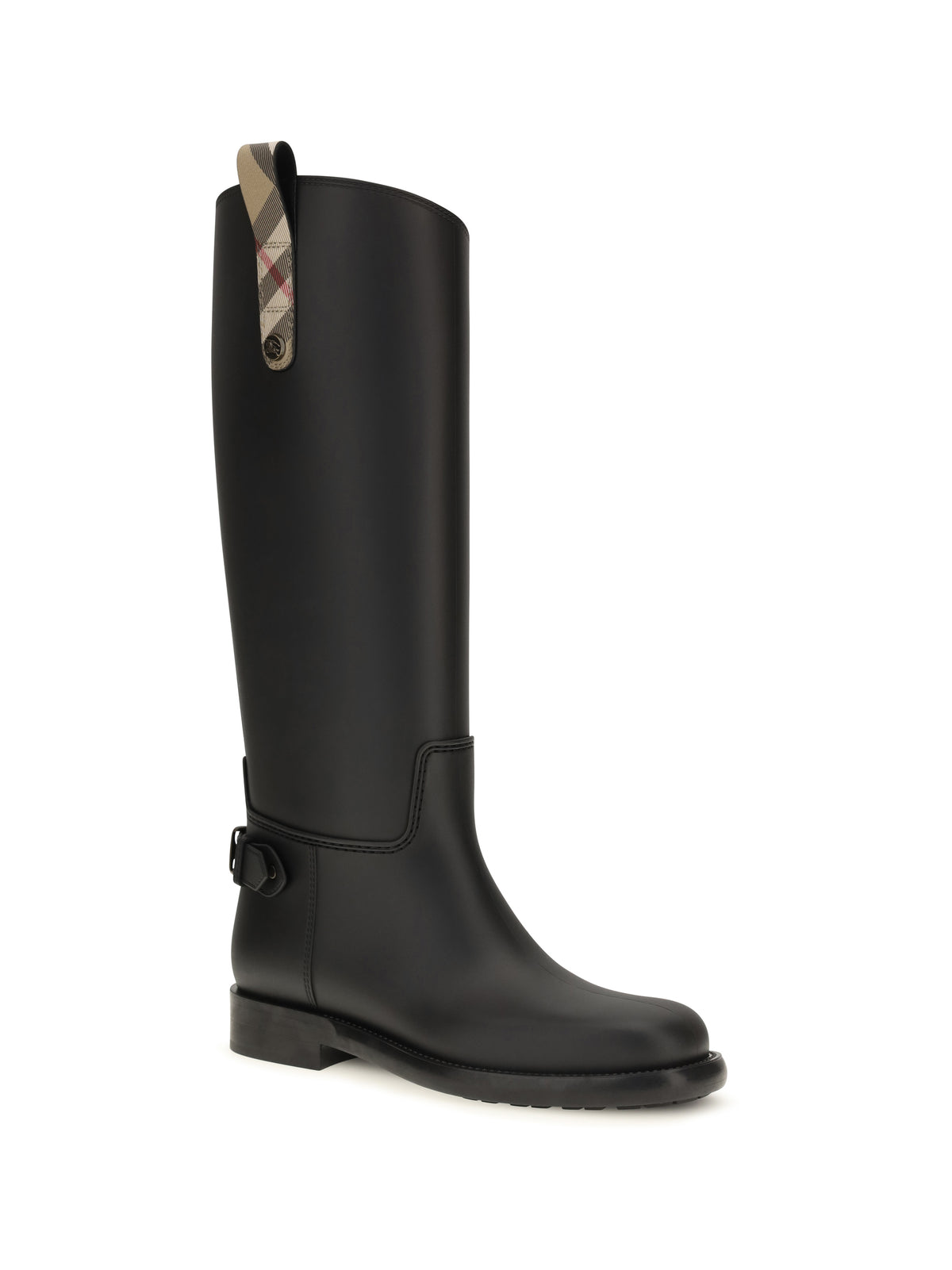 Burberry Cavalier Check Detail Knee-High Boots - Black/Archive Beige