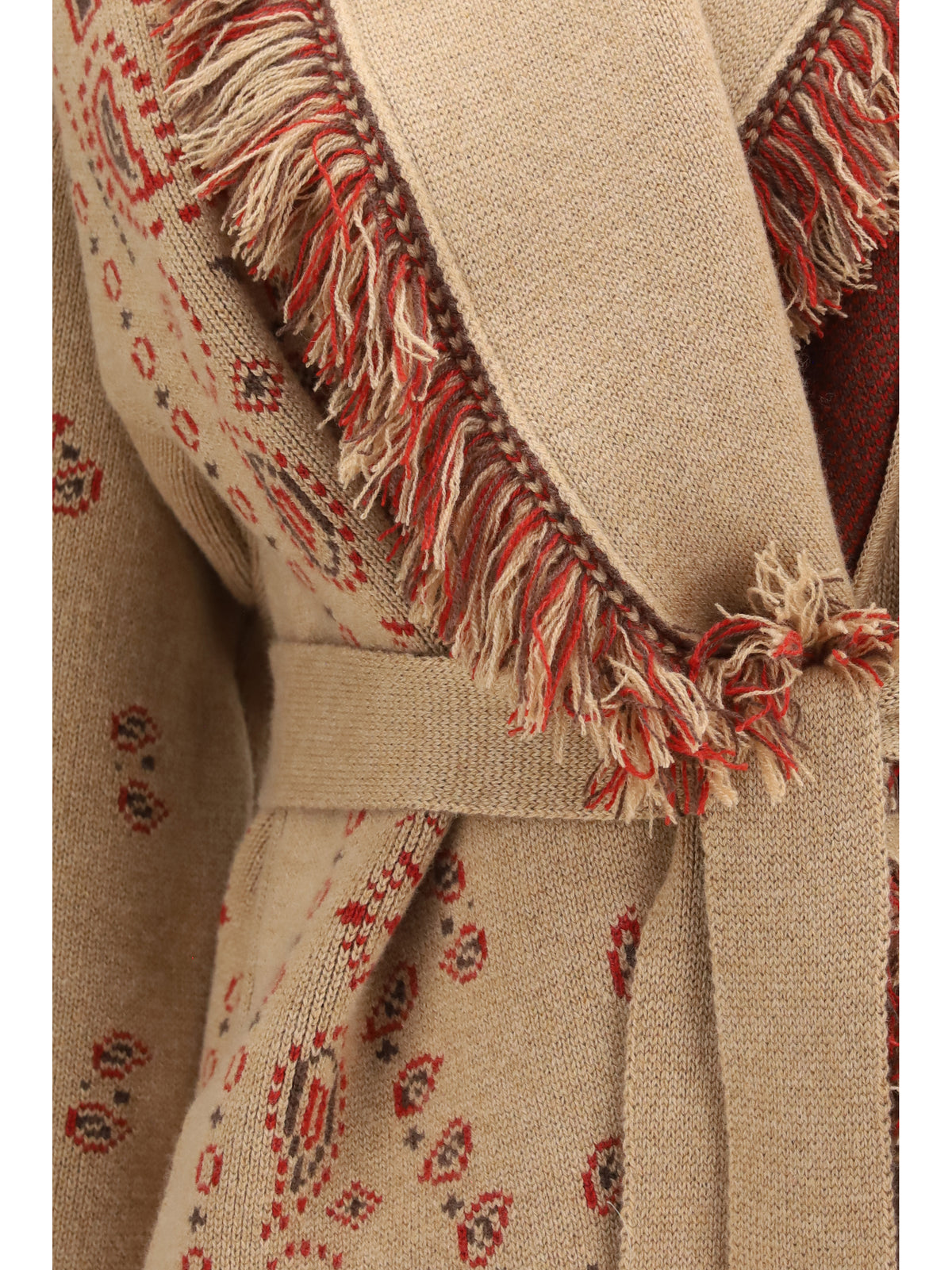 Alanui Icon jacquard Cardigan with belt - Camel/Multi