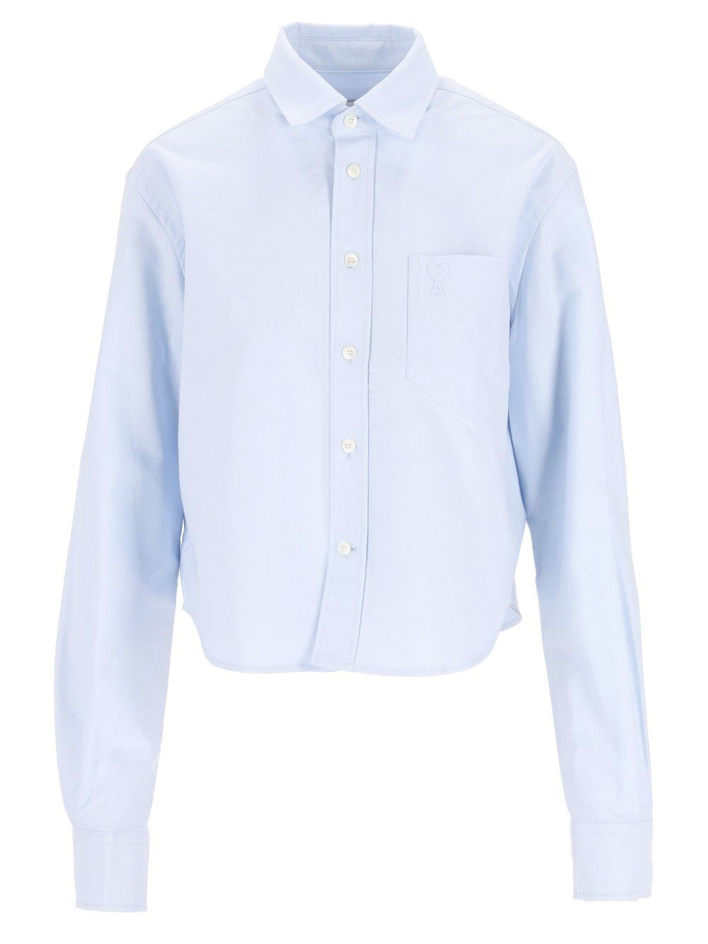 Ami Quota - Cropped Classic Fit Shirt With Embossed Ami De Coeur At Pa - Sky Blue