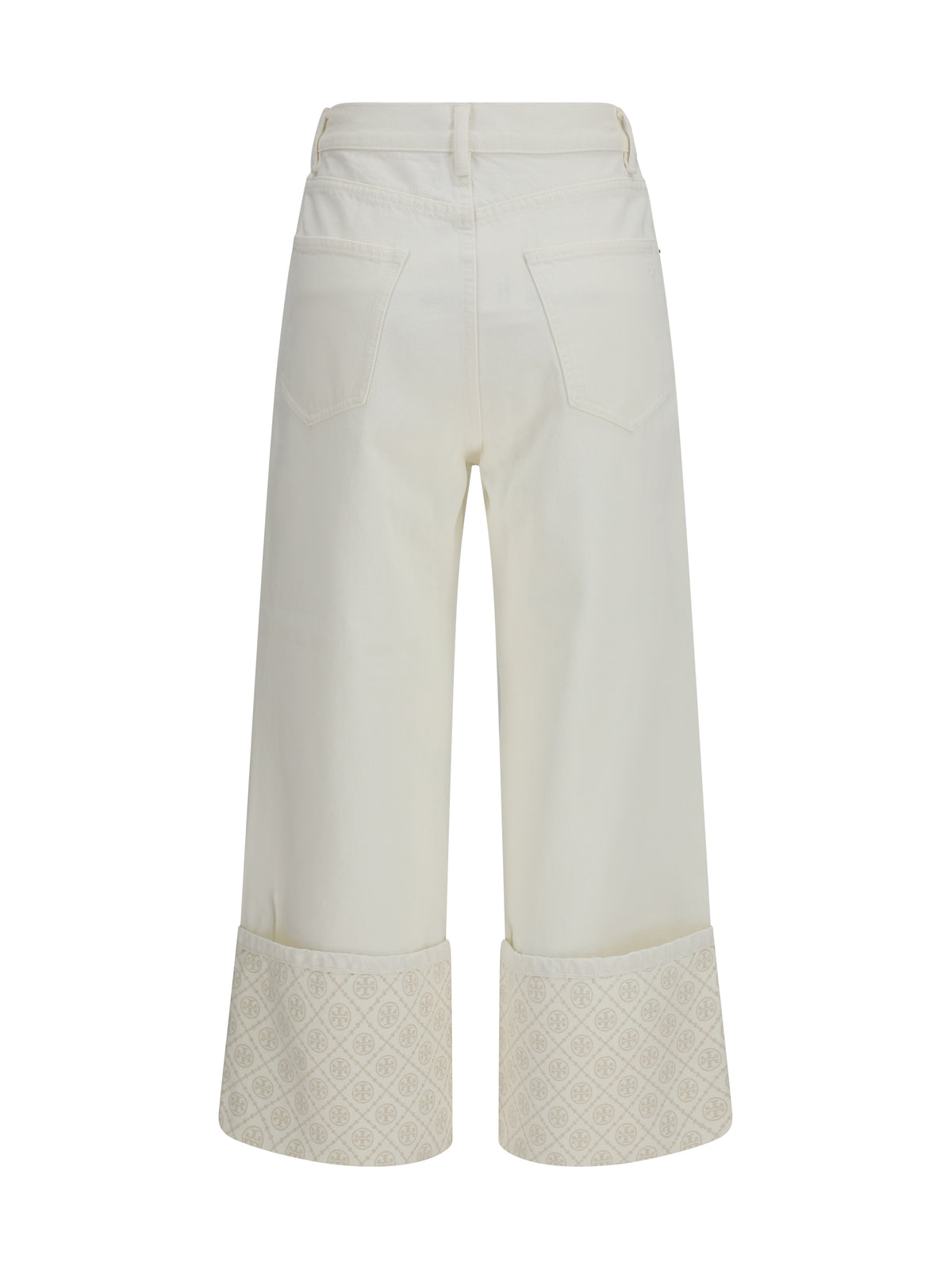 Tory Burch T Monogram Contrast Cuff Straight-Leg Jeans - White
