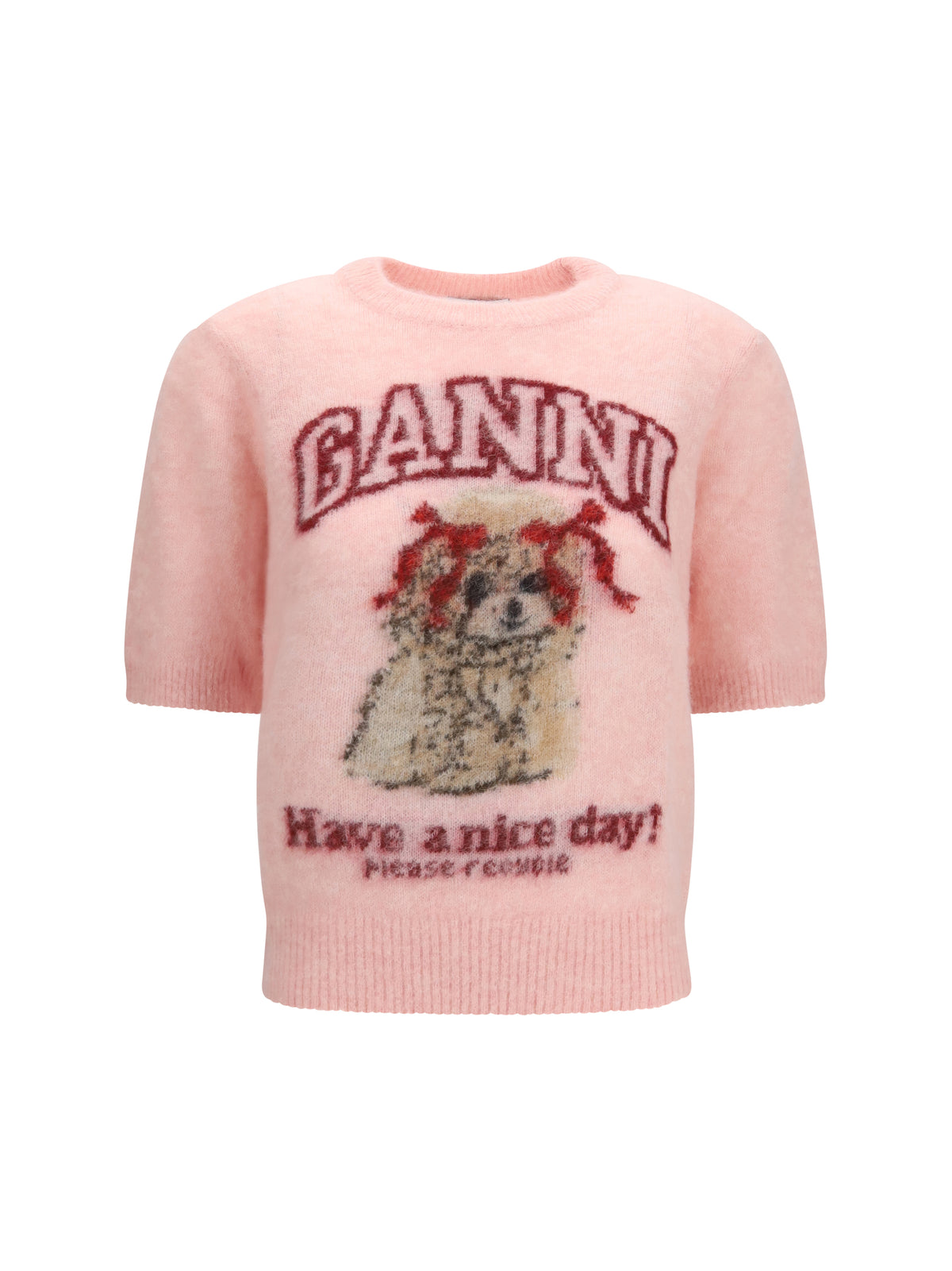 Ganni Alpaca graphic knit T-shirt - Chalk Pink